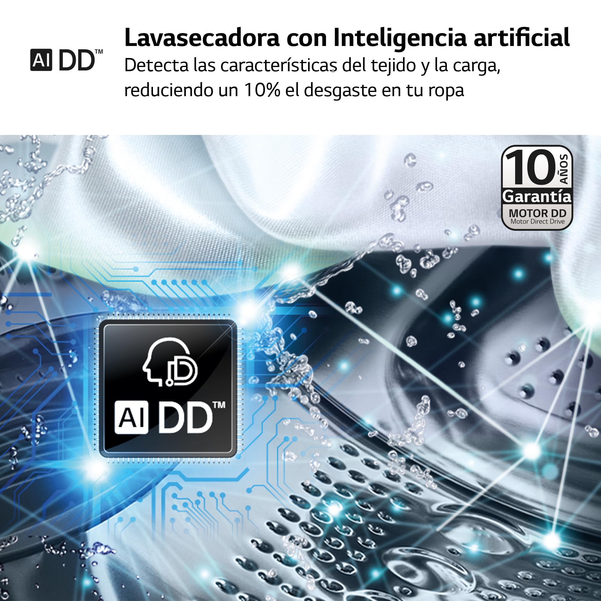 LG F2DR5S09A1W - Lavadora Secadora Inteligente, 9/5kg, AI Direct Drive, 1400rpm, Carga Frontal, TurboWash 360º, Vapor Steam, Serie 500, Blanco