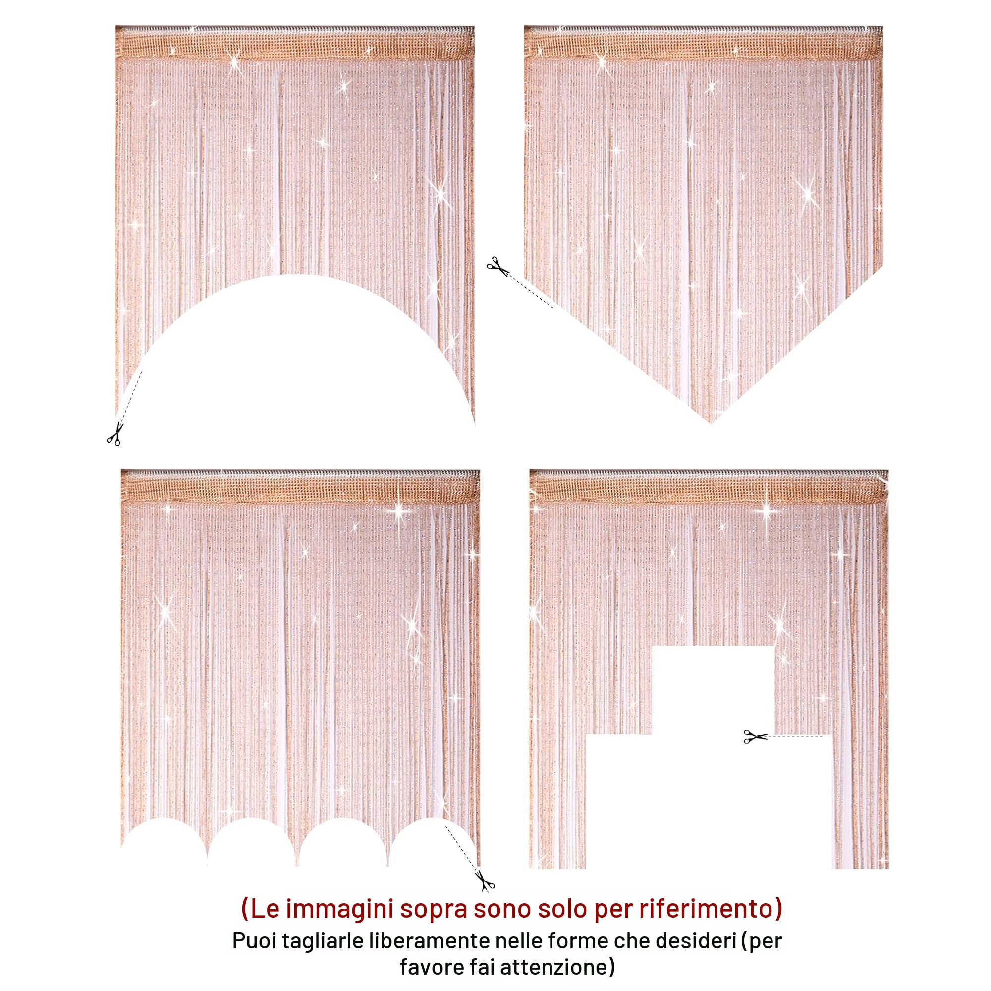 HYSENM 2 Tende 100 x 200 cm Tenda a Fili Glitterata Pannelli divisori per interni Tende per porta finestra Divisorio di Stanze Tenda zanzariera porta finestra, Champagne
