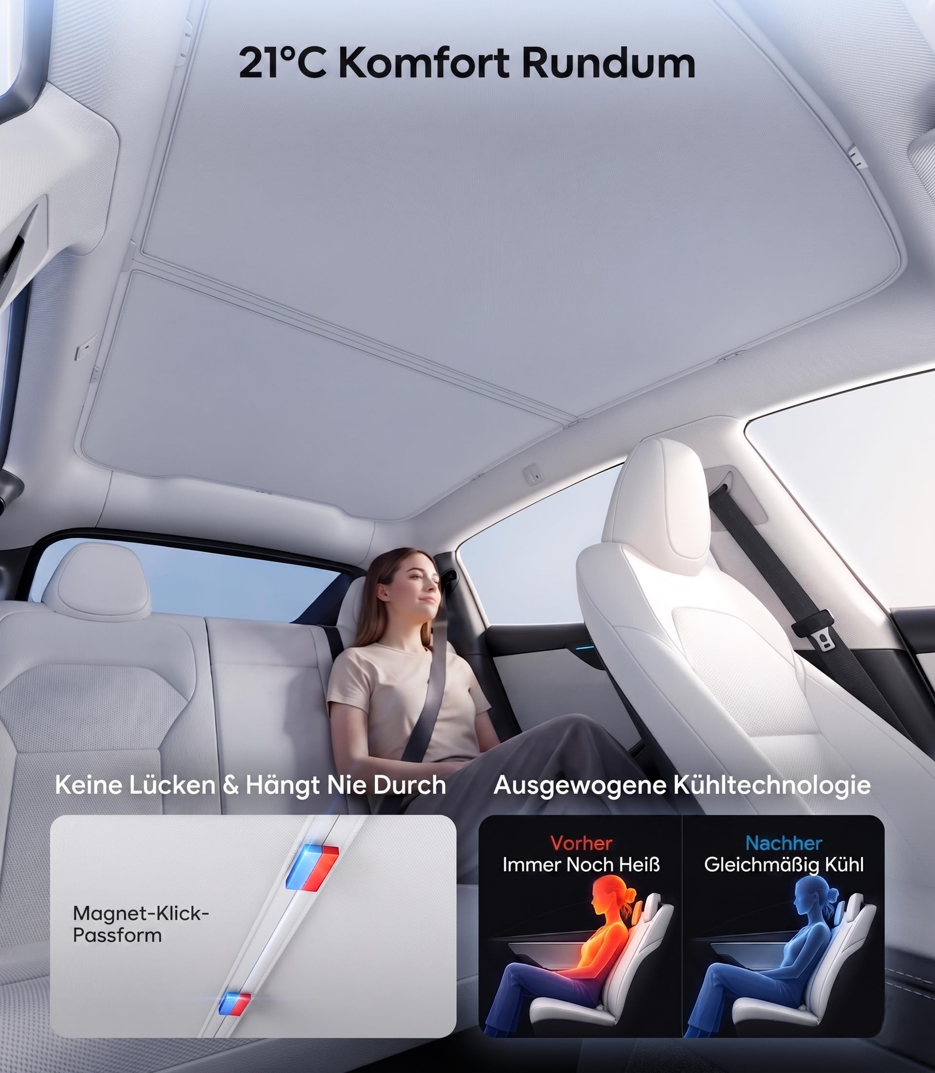 Wigoo 2025 Tesla New Model Y Wacholderzubehör Sonnenschutz Dach [Never Sag, Nano Ice-Crystal Coatings] 3-Gen Wärmedämmung Glasdach Sonnenschutz, Zubehör für Tesla Juniper Model Y, Innengrau