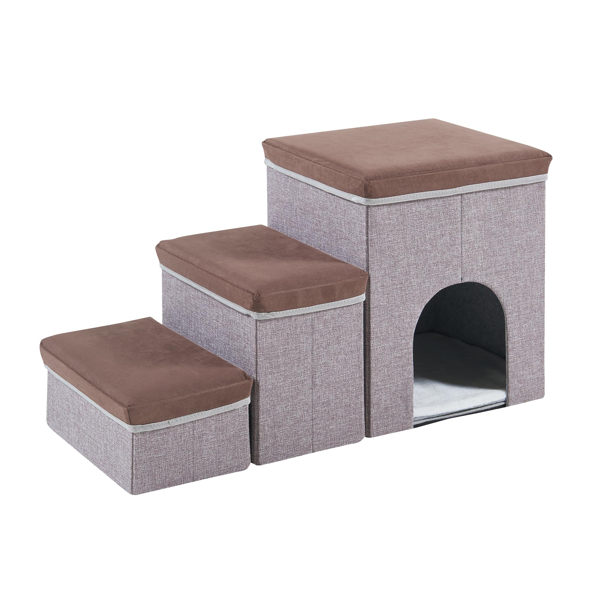 [en.casa] Hundetreppe Vojens mit Stauraum und Höhle 76x33x43 cm Braun/Grau