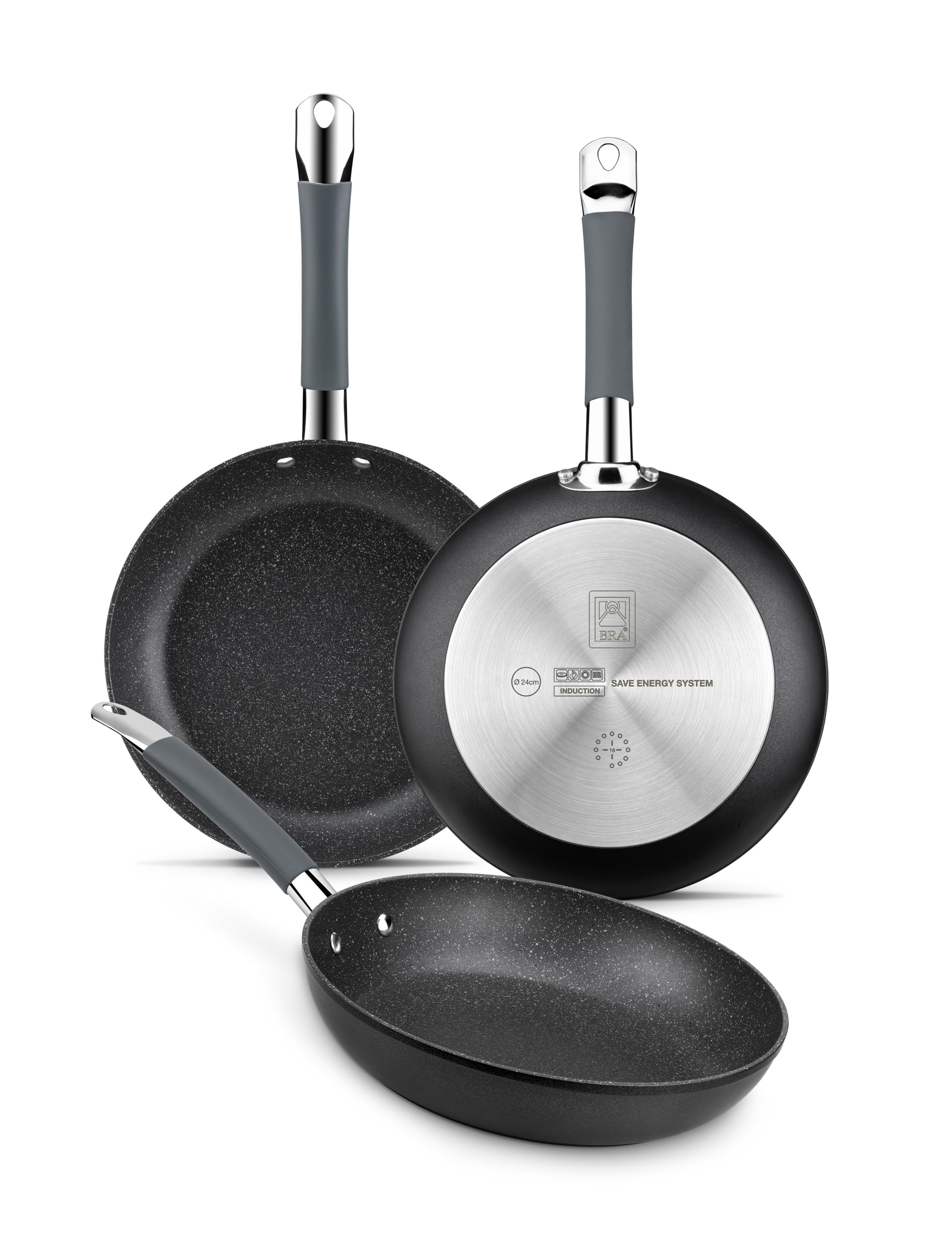 BRA Master | Padella 28 cm, alluminio forgiato, con manico in acciaio inox rivestito in silicone, resistente alla deformazione, adatta a tutti i piani cottura, induzione inclusa