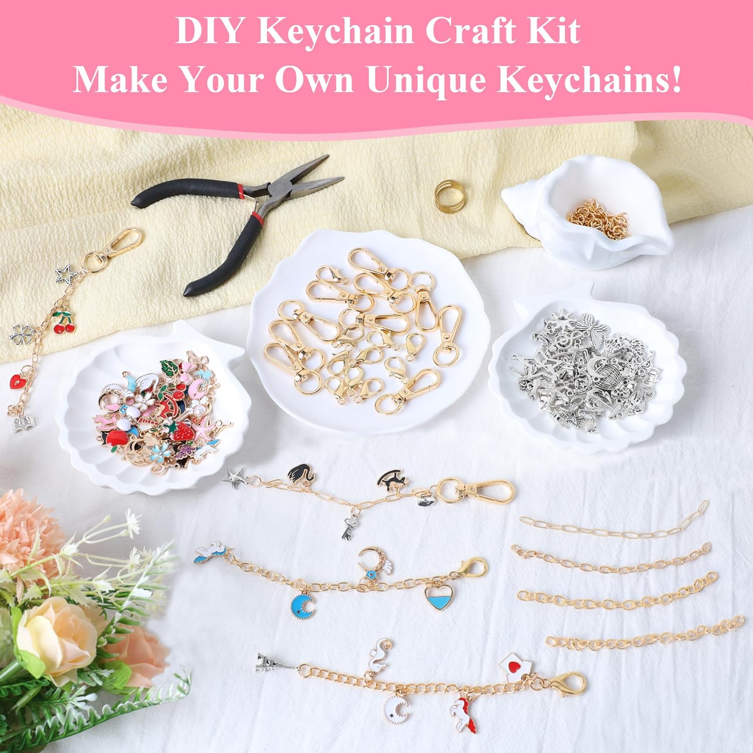 ZOYVUX 363Pcs Lip Gloss Charms Keychain Kit, DIY Bag Charm Kit with 100 Charms, 20 Keychain Hooks, 40 Extender Chains, Jump Rings and Jewelry Plier | Gifts for DIY Craft and Jewelry Making - Image 2