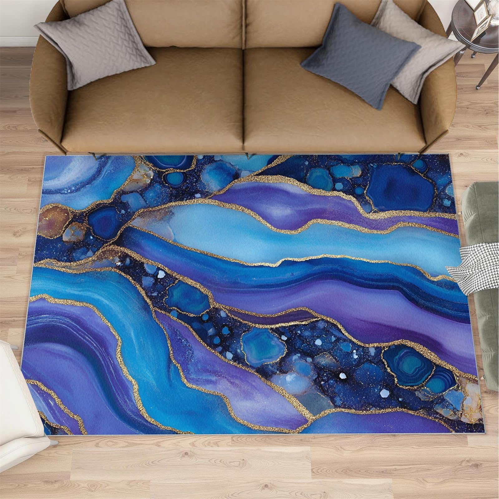 Tapis chambre coucher moderne marbre abstrait antidérapant grand format 160x200