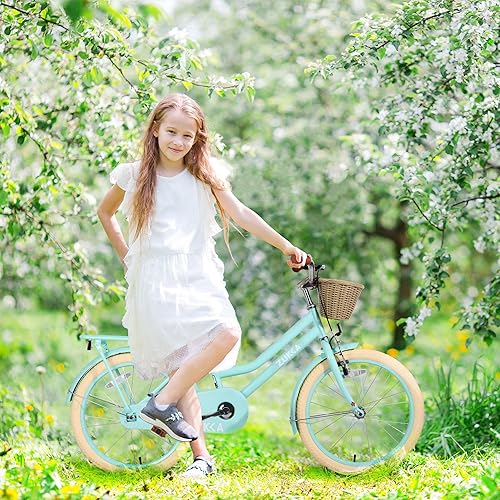 Miniatura 7 de Bicicleta para niñas de 20 pulgadas para niños, bicicletas para niños de una sola velocidad con canasta, bicicleta de crucero de playa para niñas,