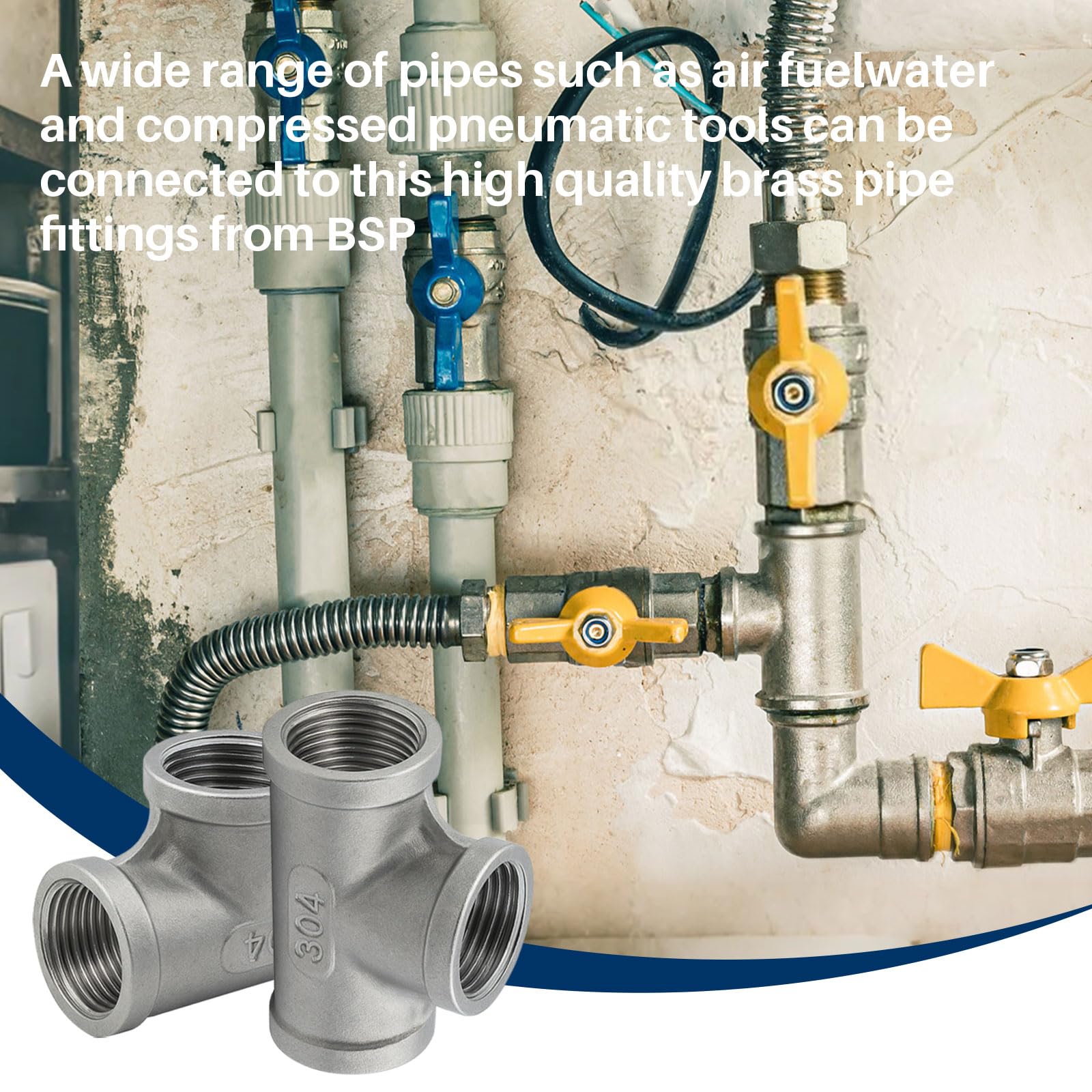 11 Stück DN15 Edelstahl Fittings, Edelstahl Doppelnippel T Stück Winkel 90 Grad 1/2 zoll Innengewinde Außengewinde für Wasserrohr Bewässerung, mit Teflonband