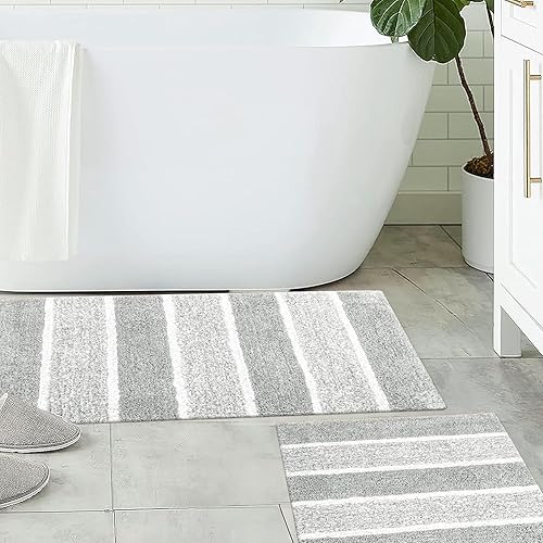 Miniatura 8 de Chardin home Cordural Stripes - Juego de 2 alfombras de baño (17 x 24 pulgadas y 21 x 34 pulgadas), antideslizantes, lavables a máquina, felpa,