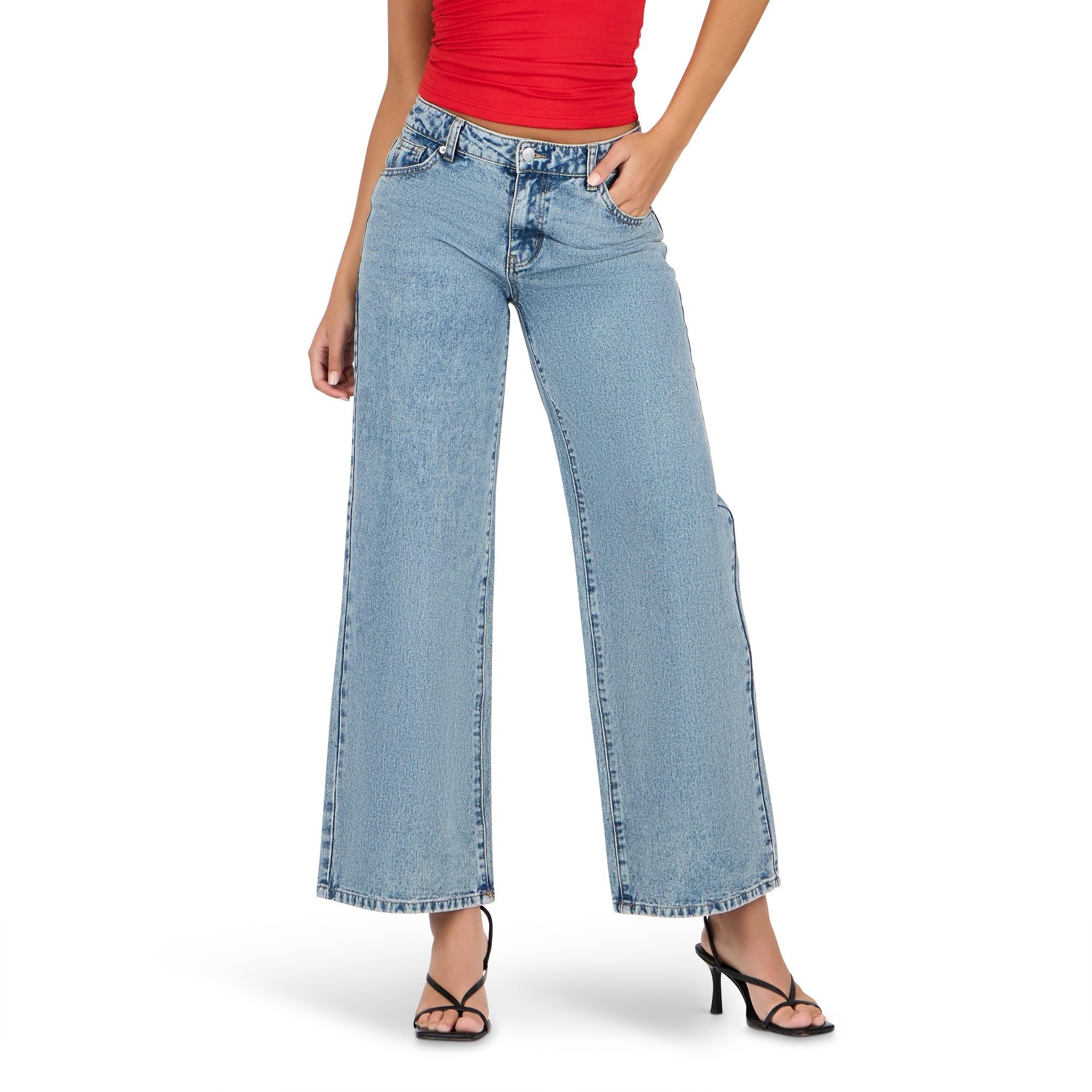 Women’s Rhinestone Heart Embellished Wide Leg Jeans