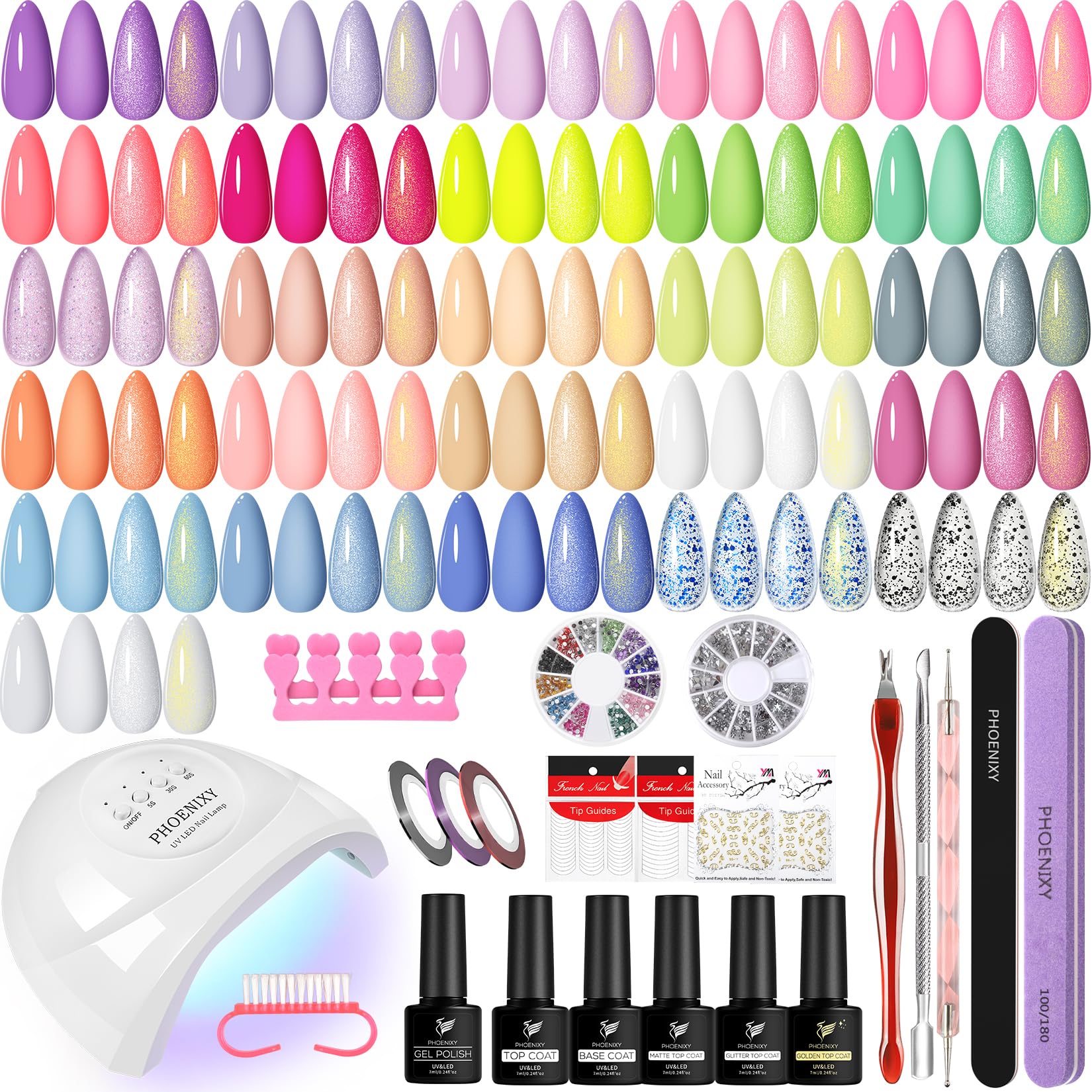 Phoenixy Gel Nail Polish Kit with U V LED Light, 57 PCS Gel Nail