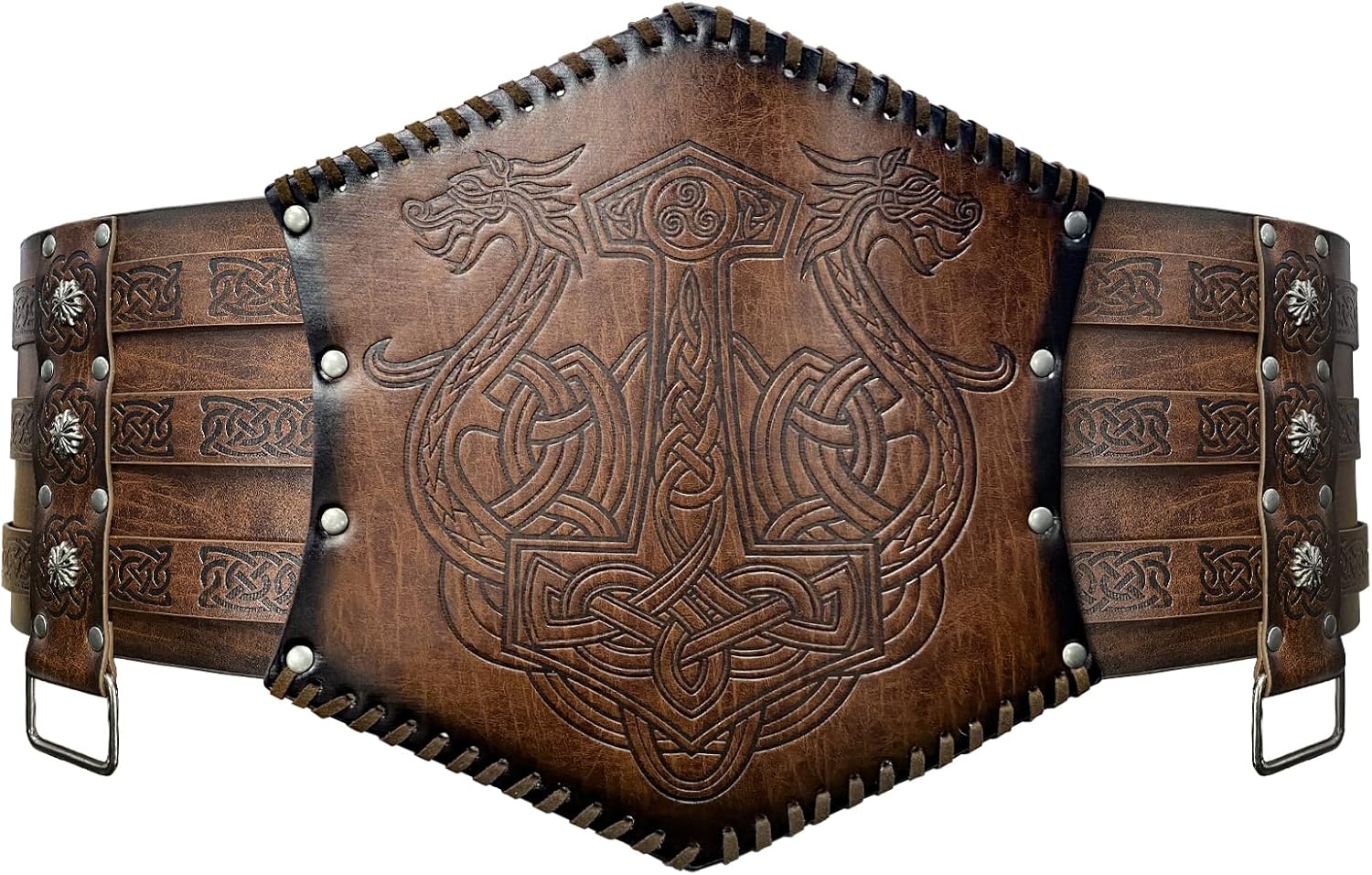 HiiFeuer Viking Embossed Waist Armor, Norse Faux Leather Wide Belt, Medieval Knight Corset Belt for LARP Costume - Image 2