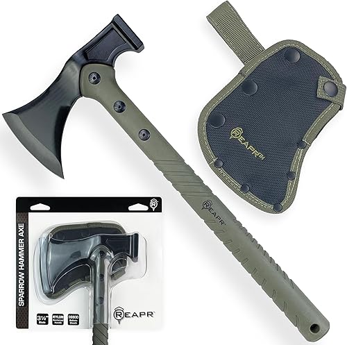 Reapr Hacha de martillo táctico Sparrow  Hacha de supervivencia de 15.25 pulgadas con cabeza de acero inoxidable 2 en 1 para cortar y martillar,