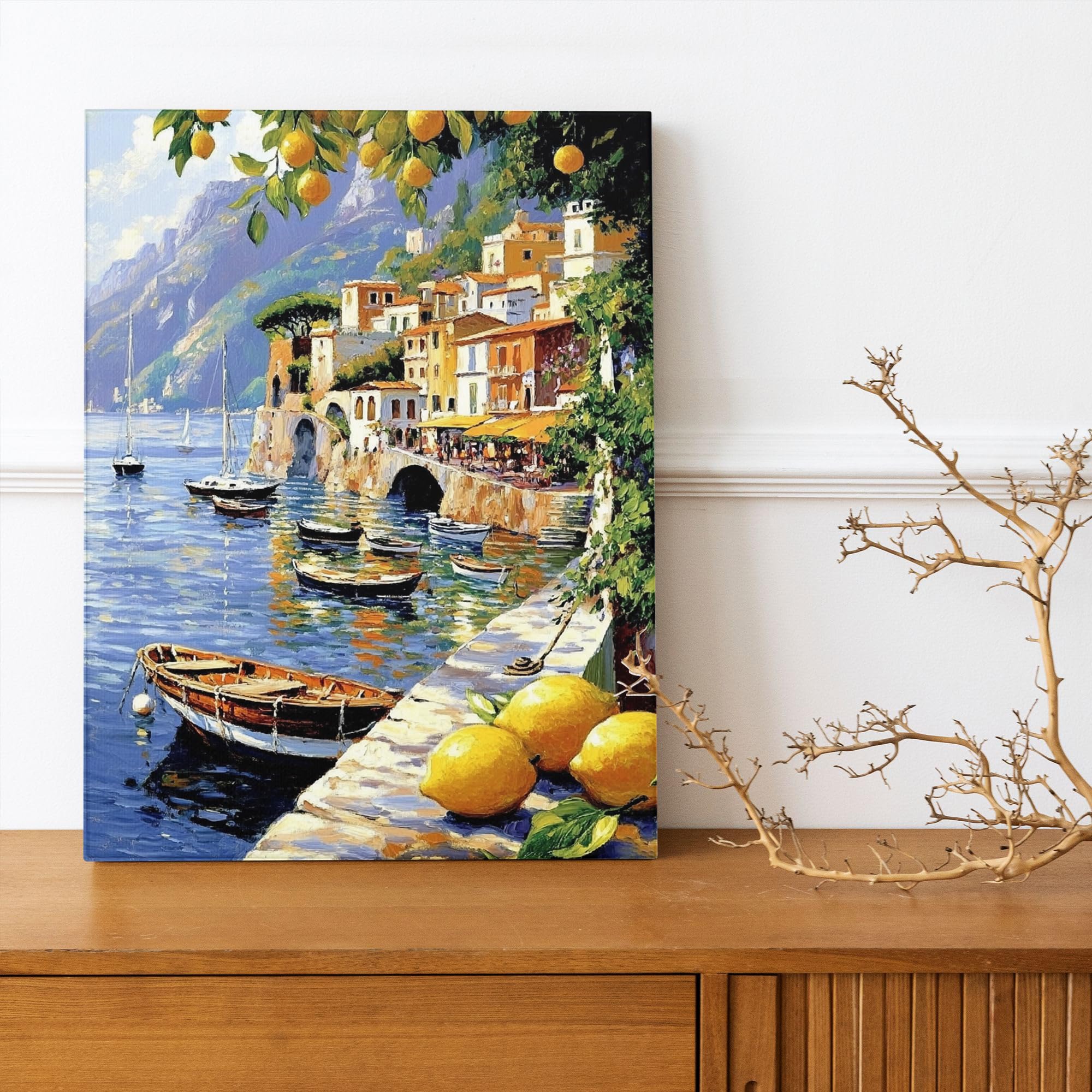 Amazon.com: Coastal Lemon Grove Canvas Wall Art, Yellow Blue