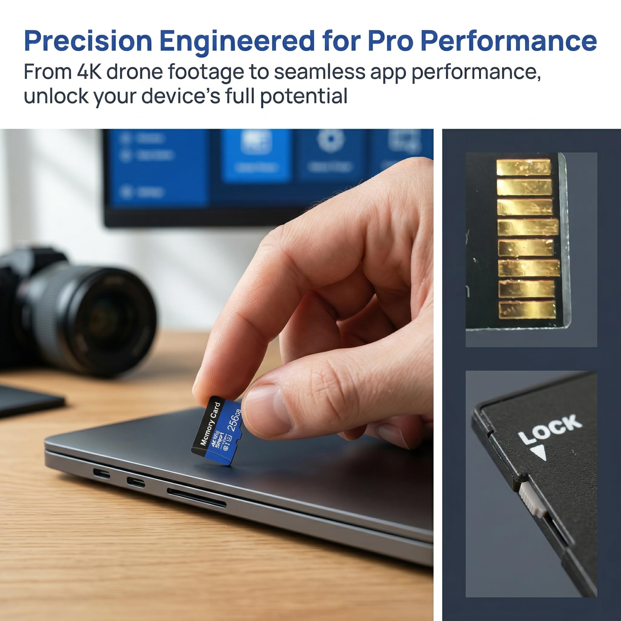 Tarjeta Micro SDXC SD Card 256GB Alta Velocidad (A2, U3, V30, Clase 10) con Adaptador SD Tarjeta de Memoria para Cámara,Teléfono,Tablet,Switch,Videocámara, Micro SDXC SD Card - 2