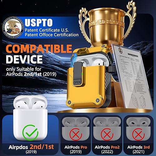 Miniatura 2 de Funda para Airpods con kit de limpieza, diseño de interruptor a presión automático con protección de clip de bloqueo seguro para Apple Airpods de 21