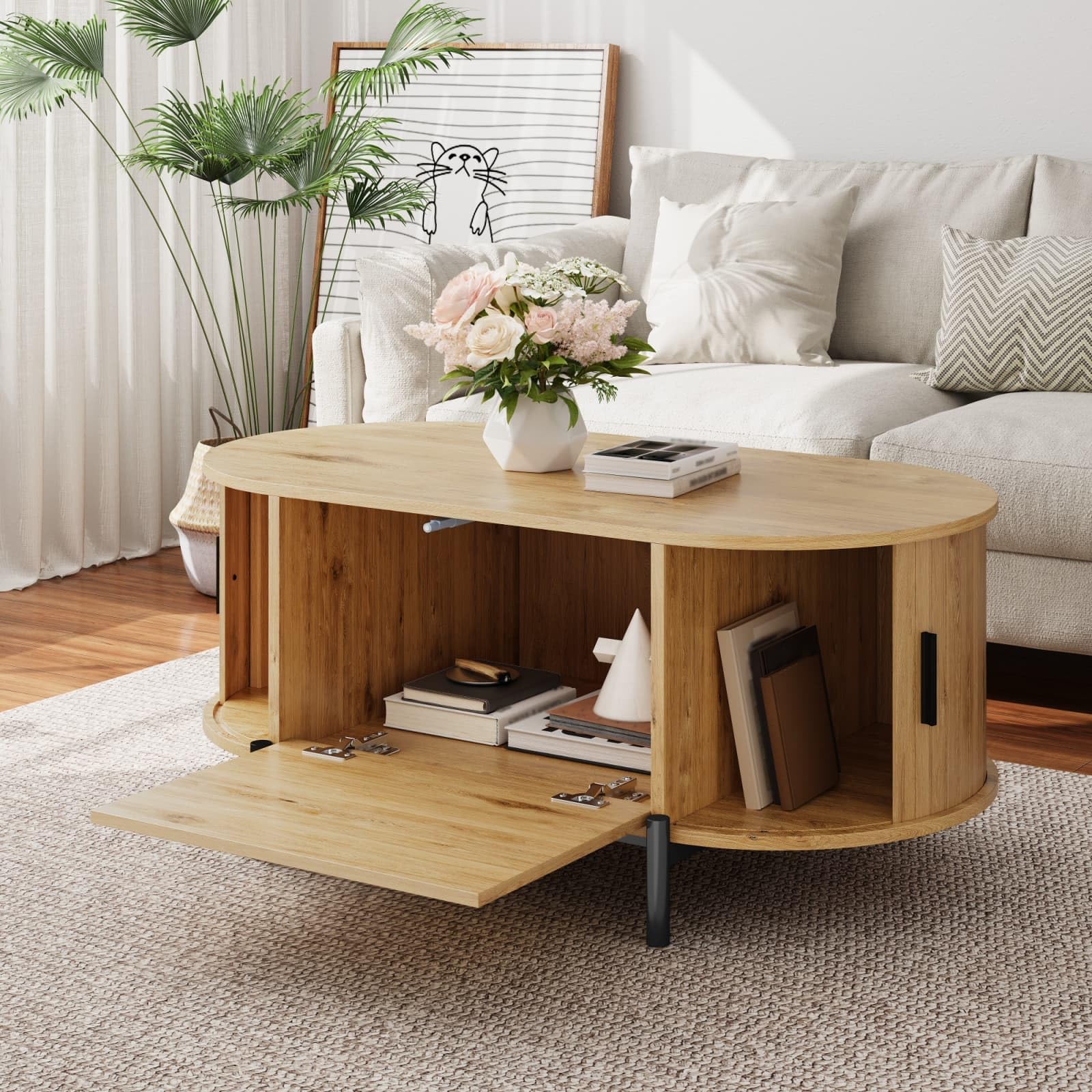 KOMHTOM Ensemble Meubles Salon 3 Pièces Meuble TV 200cm Buffet Table Basse Portes Coulissantes Effet Cannage Rotin Naturel(Bois Naturel - Effet Cannage (3 Pièces))