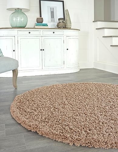 Miniatura 3 de Unique Loom - Alfombra de área de la colección Solid Shag (3 pies 3 pulgadas redonda, marrón arenoso)