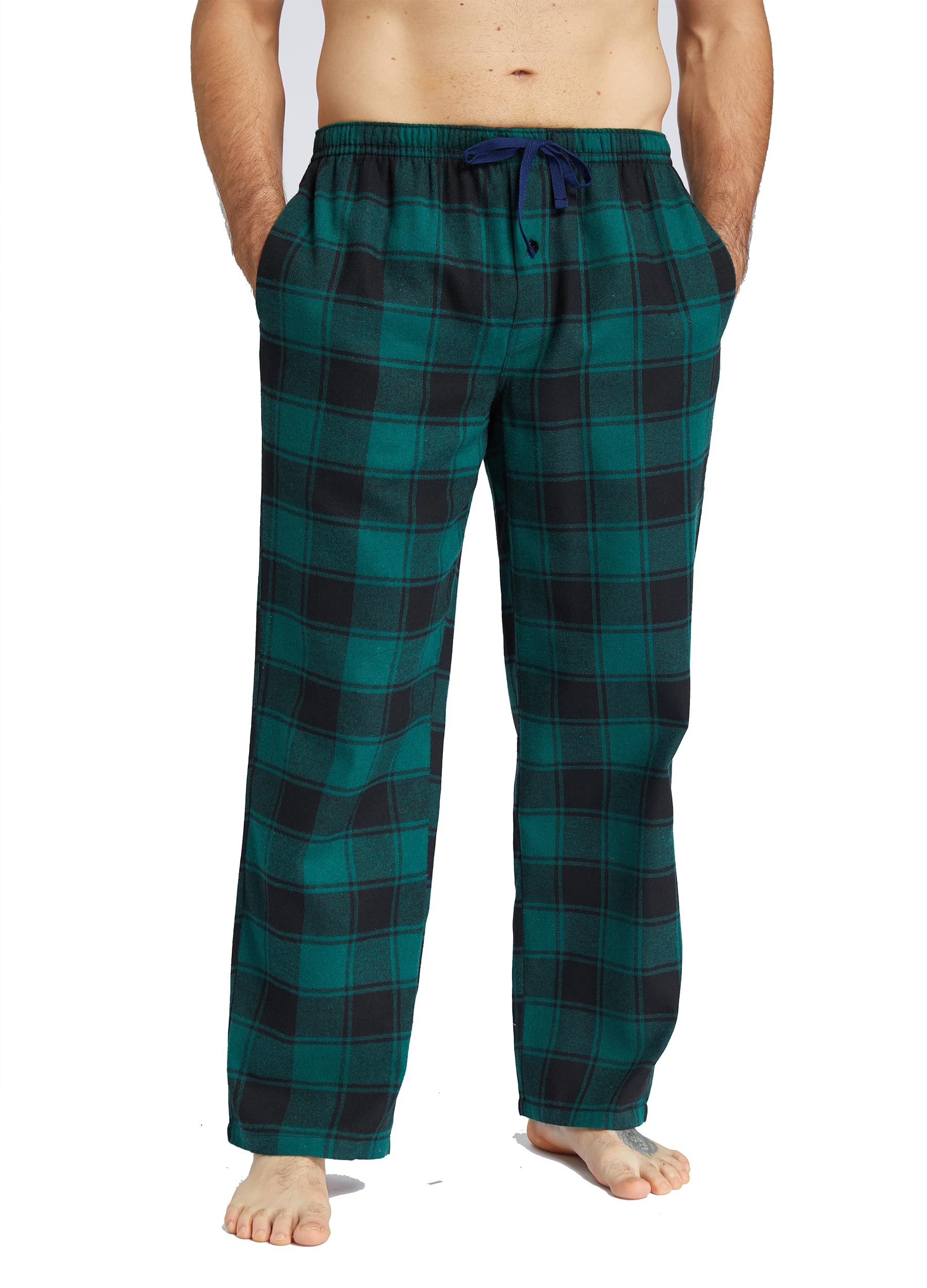 Jveyvth Mens Pajama Pants Flannel Cotton Plaid Sleep & Lounge Pants, PJ Bottoms with Pockets and Button Fly