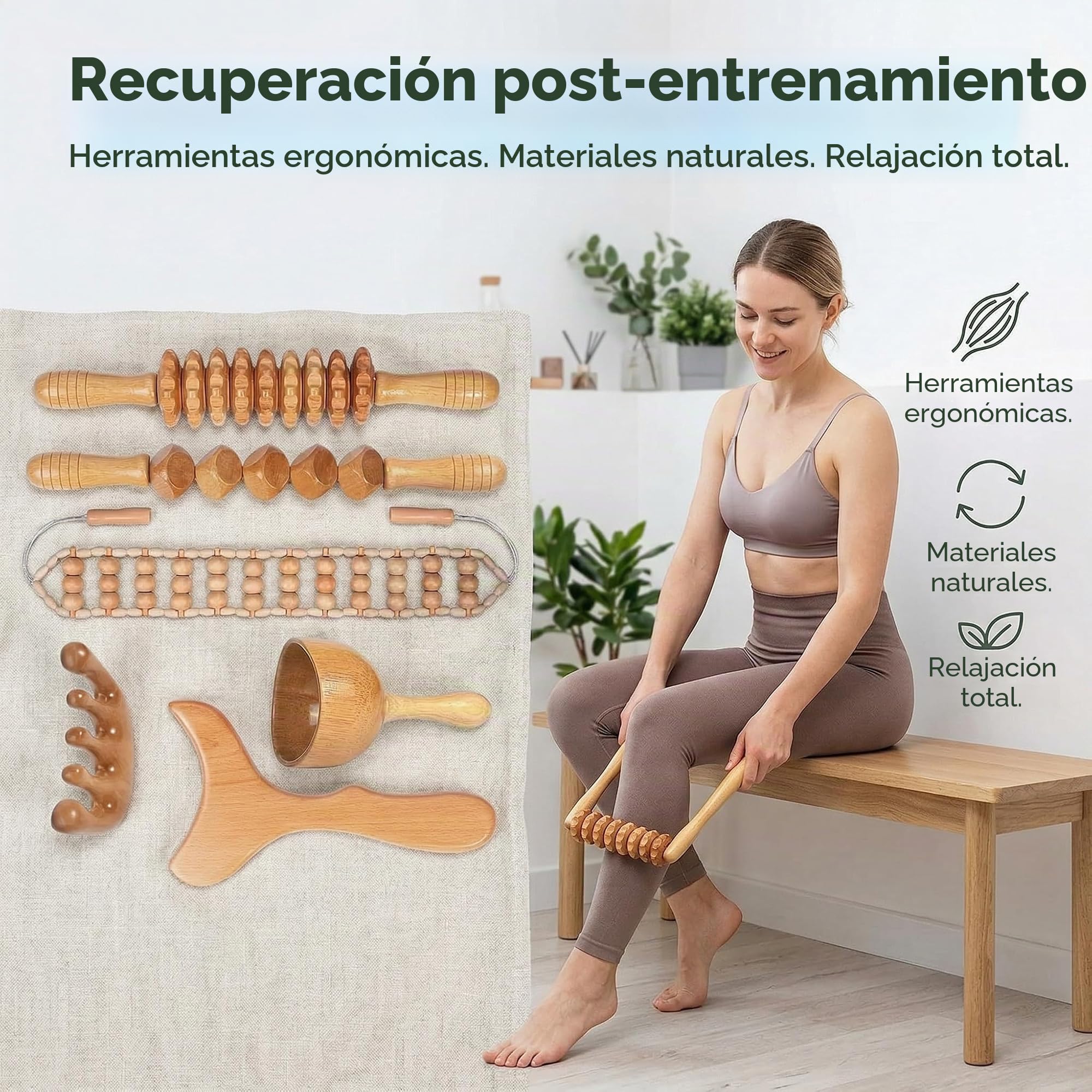 6 en 1 Kit Maderoterapia Corporal,Masajeador Piernas Anticelulitis | Rodillo Drenaje Linfático,Herramientas Masaje Madera para Espalda,Gua Sha,Moldeador Cuerpo