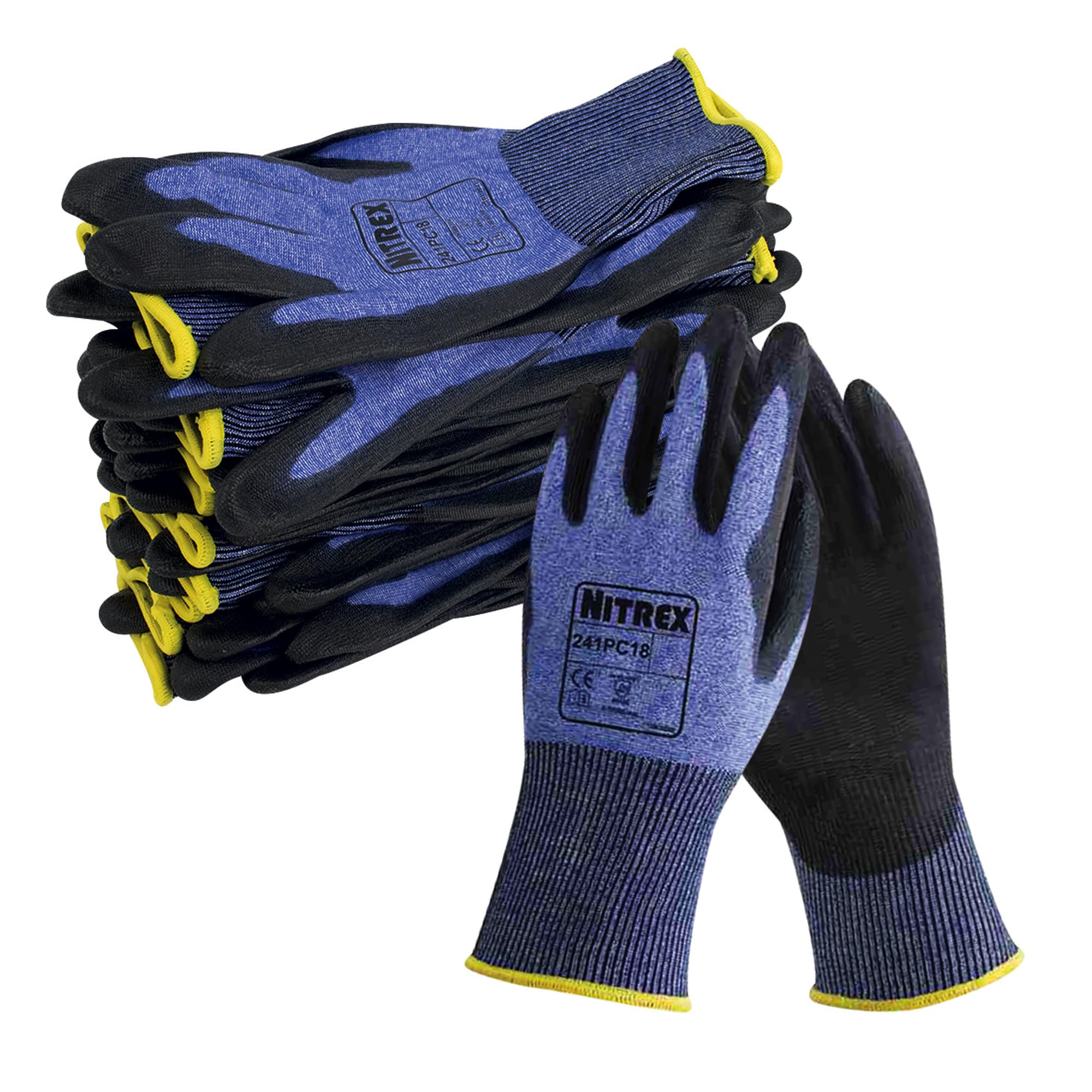 NITREX 241PC18 Guanti Protettivi da Lavoro, confezione da 10 Paia, Taglia 7 - Guanti Resistenti al Taglio Di Classe C con Rivestimento Del Palmo in PU