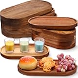 Geetery 12 Pcs Wood Serving Trays 10 and 12 Inch Charcuterie Boards Oval Wooden Plates Serving Platter Cheese Dinner Plates Bulk for Dessert Snack Bread Fruit Appetizer Dishes(Acacia Wood)