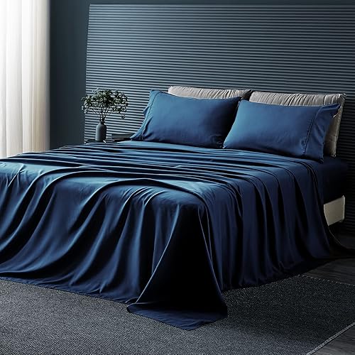 Juego de sábanas de 4 piezas, mezcla suave y sedosa de rayón derivado del bambú, sábanas refrescantes matrimoniales, resistentes a las arrugas, disponible en Yaxa Mexico