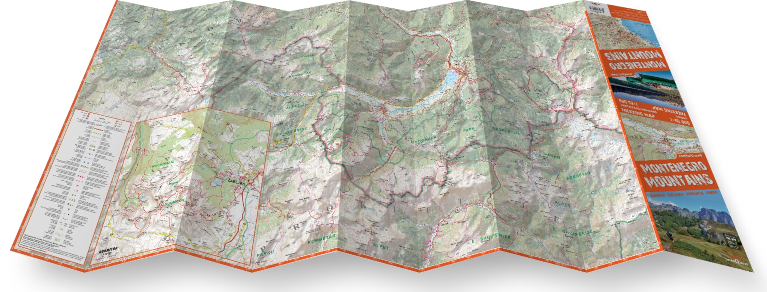 Montagnes du Monténégro. Durmitor, Bjelasica, Prokletije, Komovi 1/65.000 (carte grand format laminée; trekking tQ). Montenegro Mountains