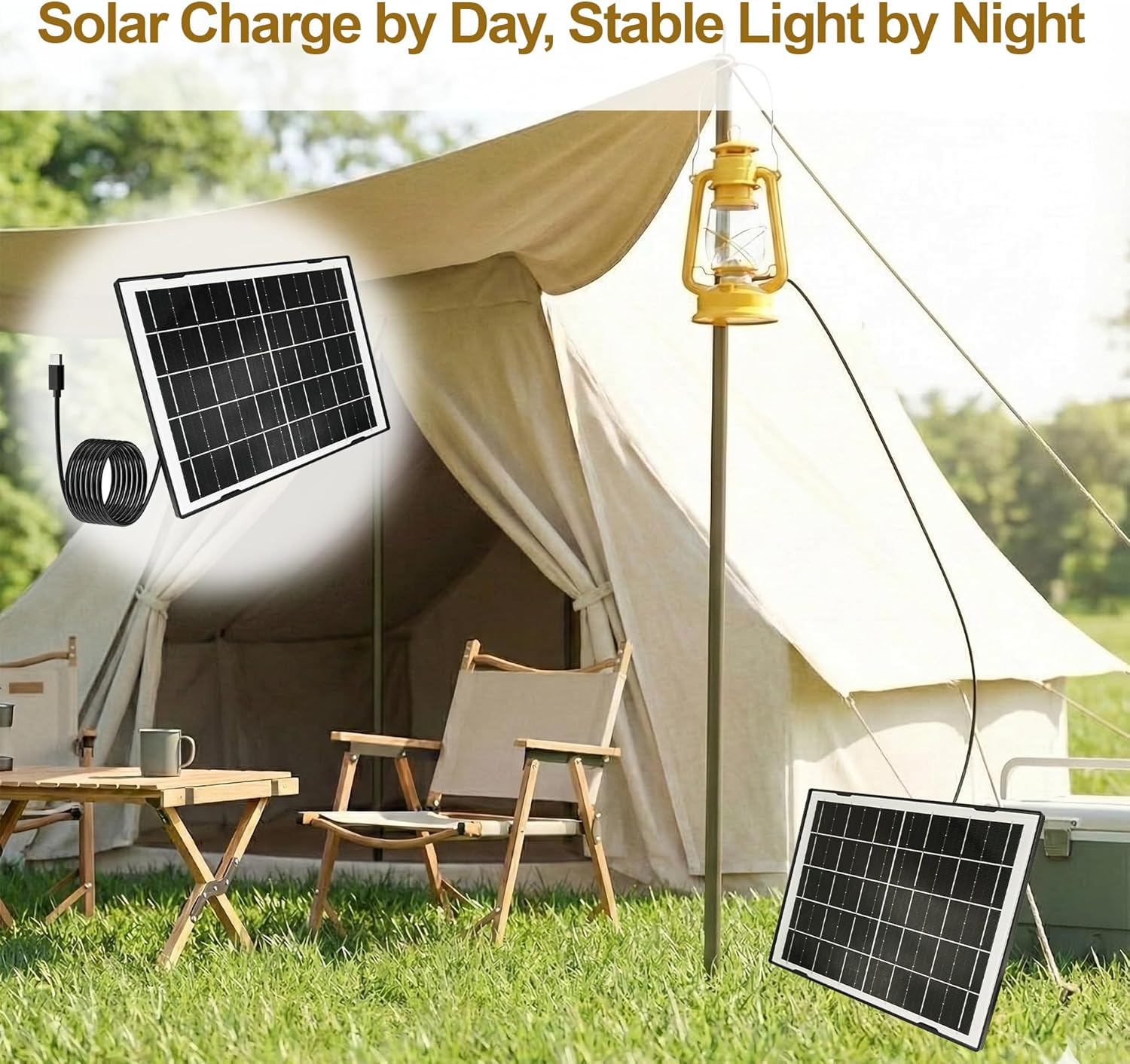 Eco-friendly 8W 5V Monocrystalline Solar Panel, Type-C Interface, IP66 Waterproof, 6.5-foot Cable, High Conversion Rate, Compatible with Various Electronic Devices