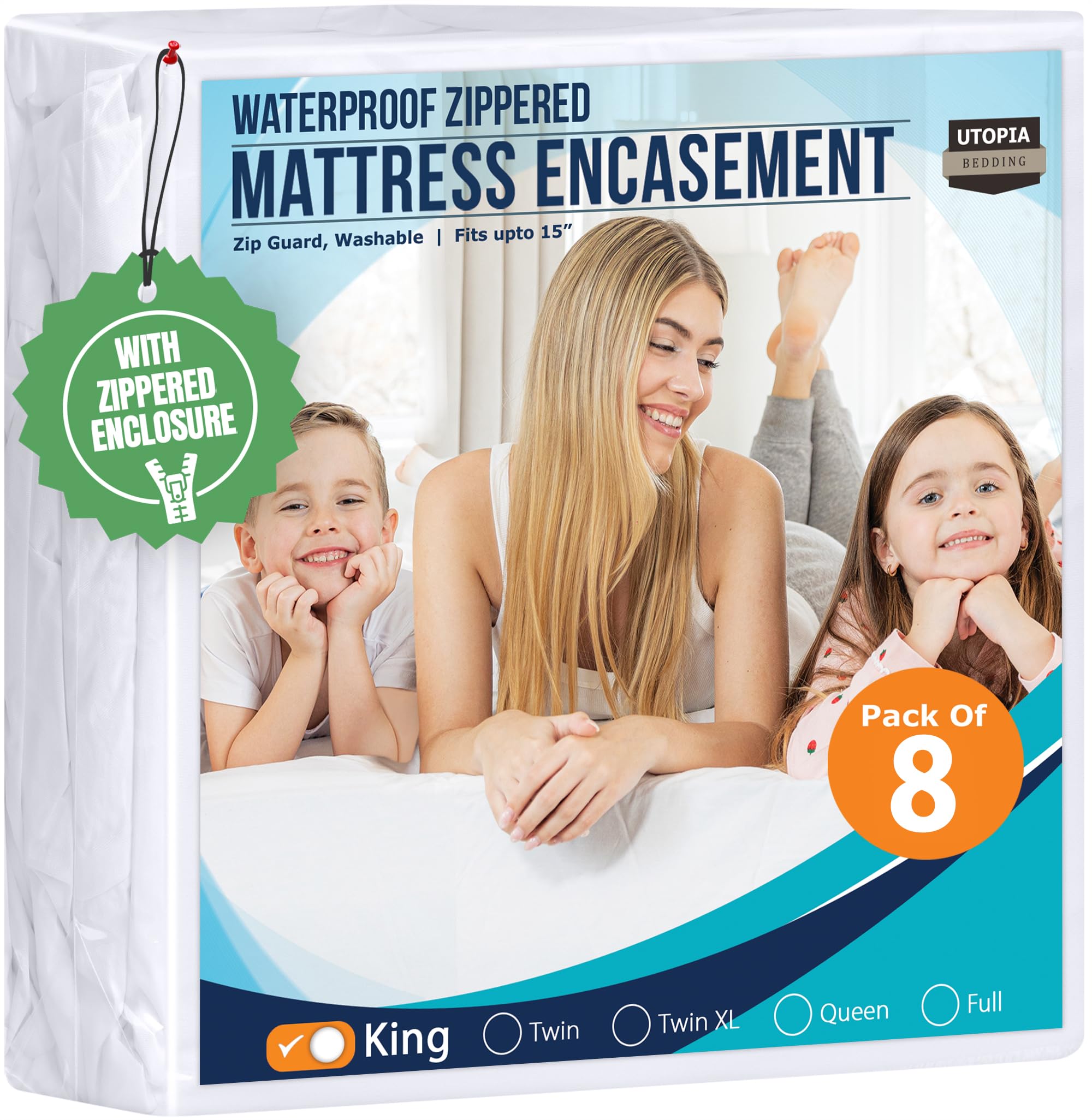 Utopia Bedding Waterproof Mattress Protector King Size (Pack of 8), Zippered Mattress Encasement Bed Bug and Dust Mite Proof, Absorbent Six-Sided Mattress Cover