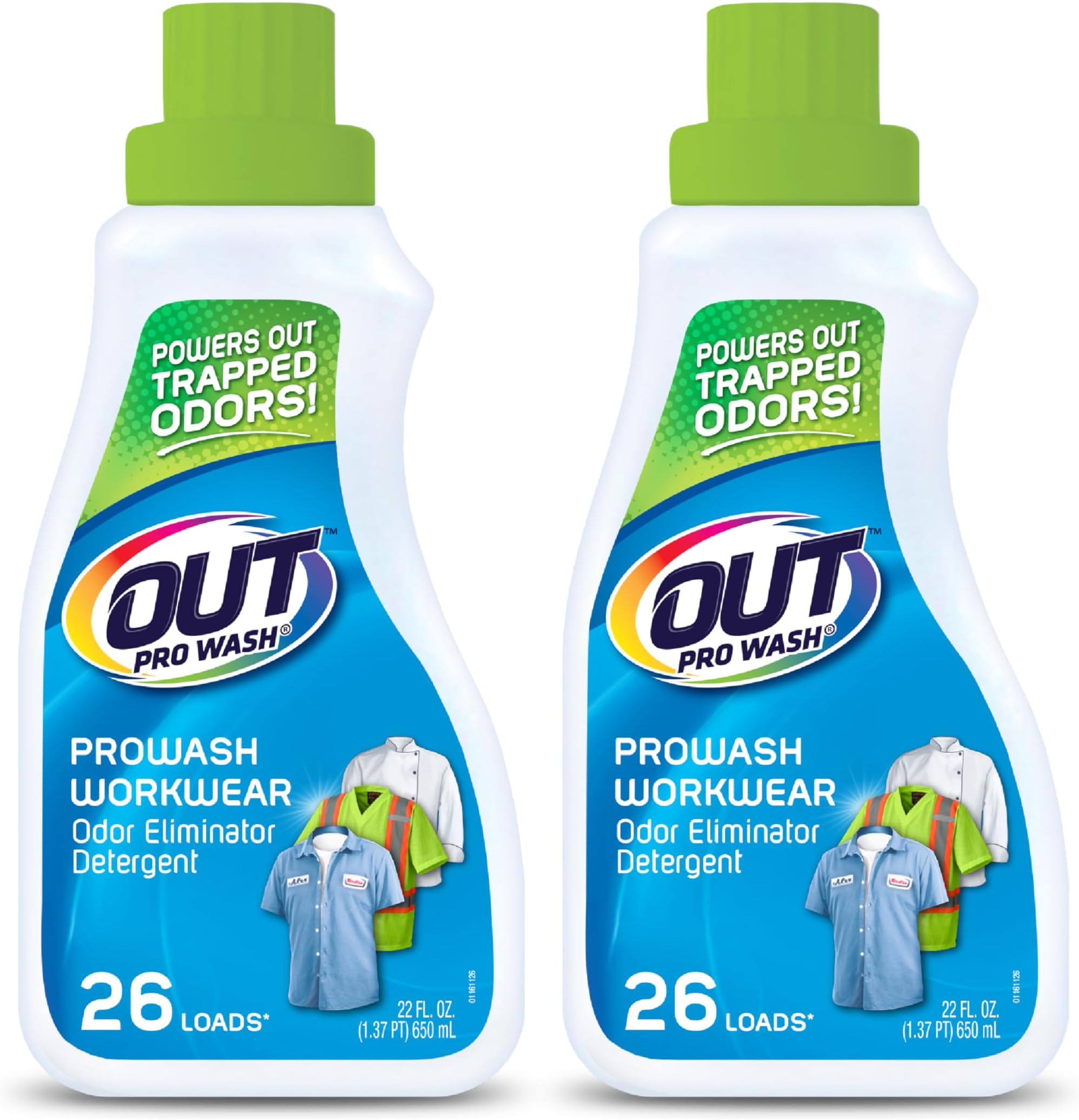 ProWash Workwear Odor Eliminator and Stain Remover Laundry Detergent, Great for Work Clothes, Uniforms, Active Wear, and More, 22 Ounce Bottle, 2-Pack