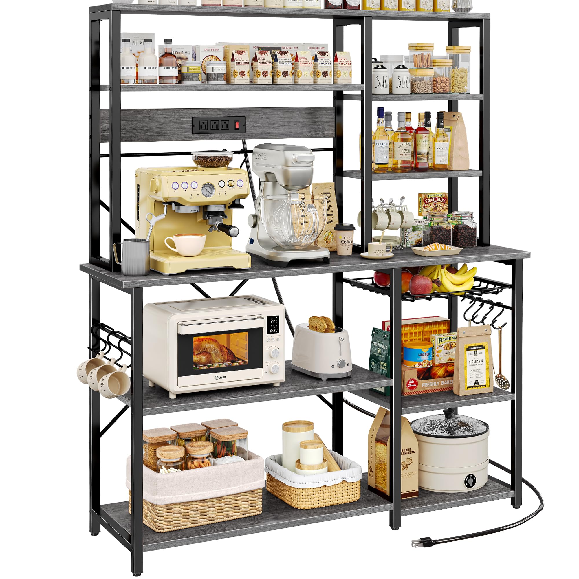 SUPERJARE Large Bakers Rack with Power Outlets, 47.2 Inches Microwave Stand