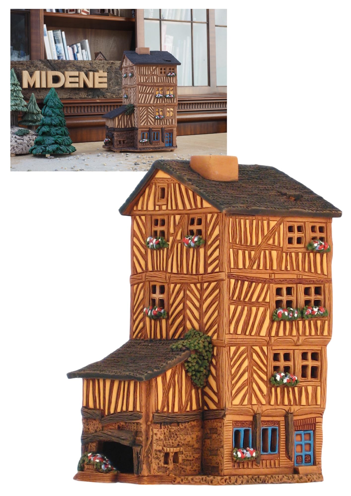 Ceramiczny domek na podgrzewacze, rękodzieło, miniaturka artystyczna, stary historyczny dom w Rennes, Bretania, Francja, C303AR