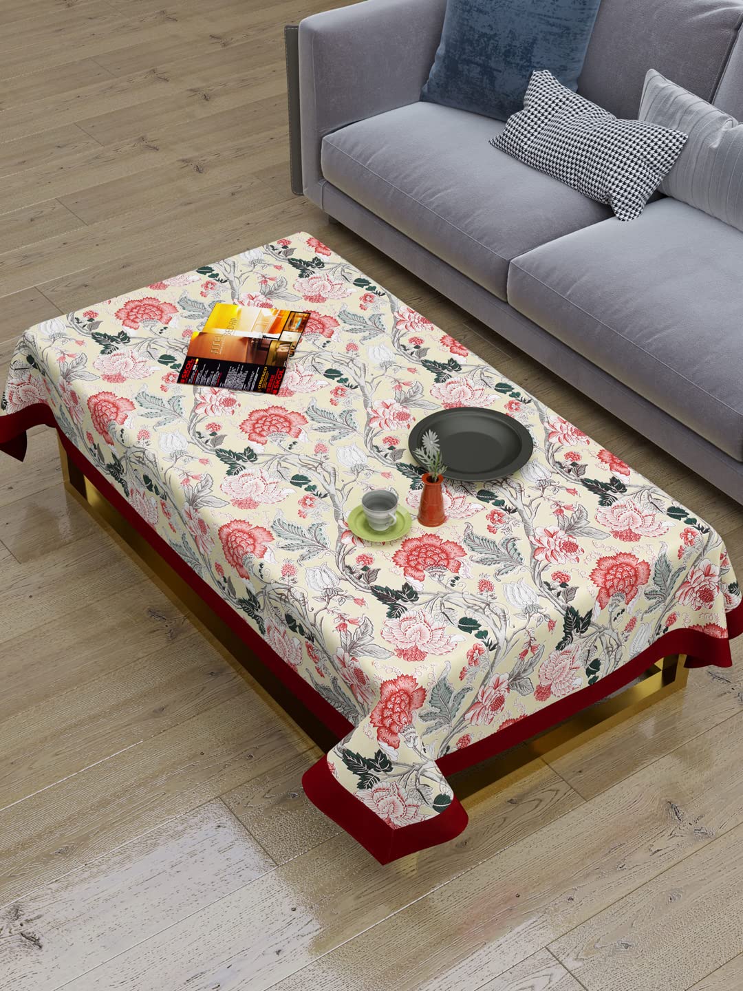 Clasiko 100% Cotton Centre Table Cover; 40x60 Inches; Red & Yellow Flowers (B0B5GPC5J6) Amazon Price History, Amazon Price Tracker