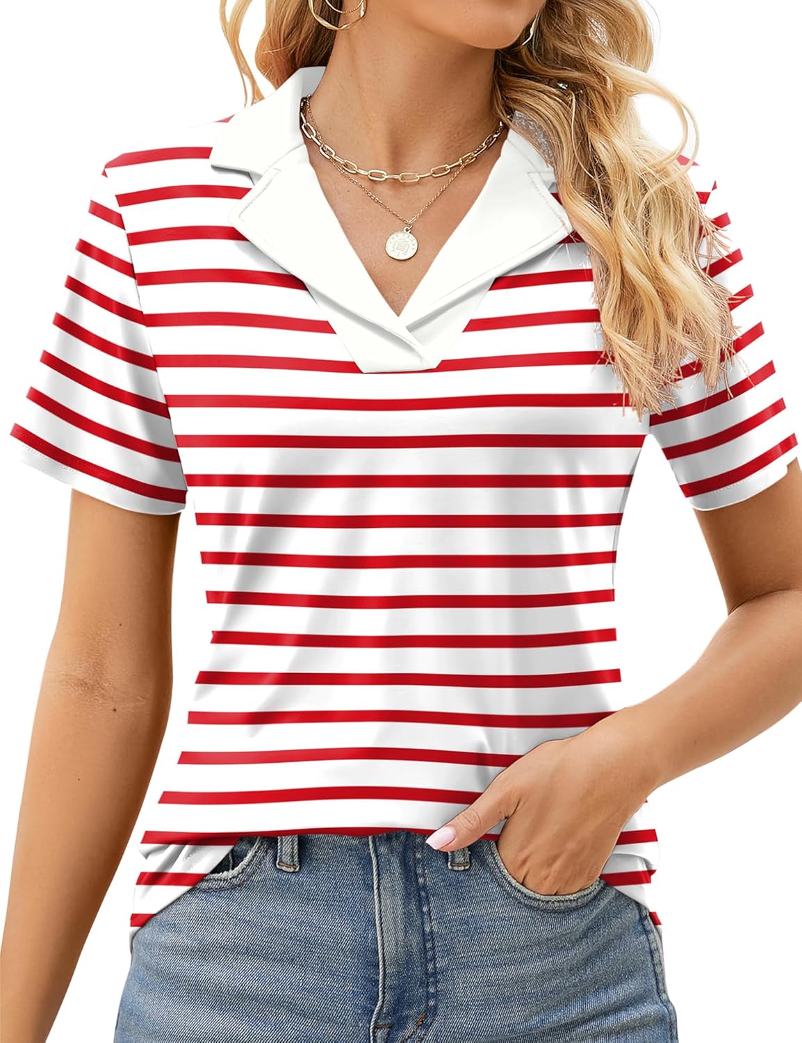 Rapbin Women’s Polo Shirts Lapel Collar V Neck Short Sleeve Blouse Dressy Casual Tunic Tops Rapbin Women’s Polo Shirts Lapel Collar V Neck Short Sleeve Blouse Dressy Casual Tunic Tops