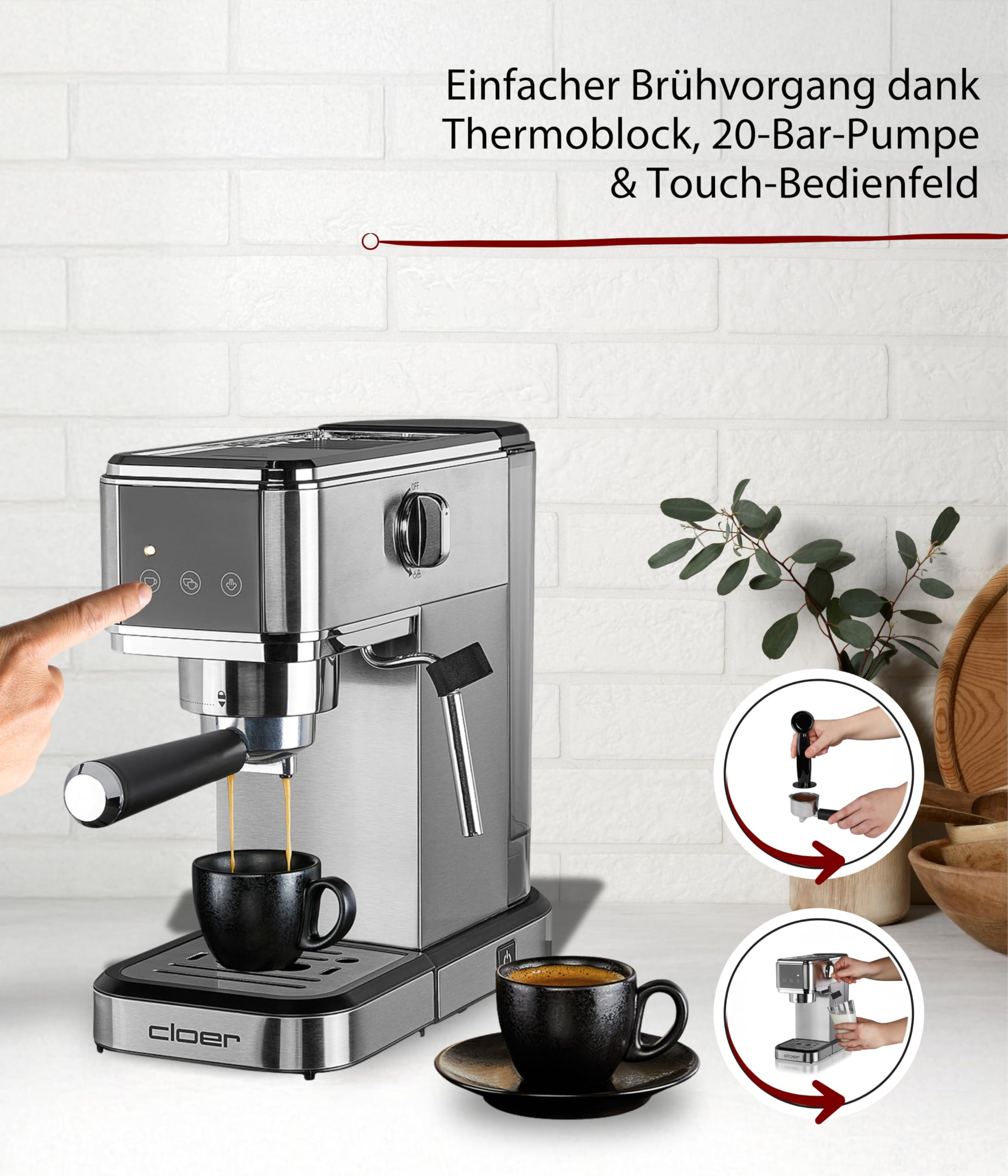 Cloer 5829 Espressomaschine 20 Bar 1350W 1 Liter Wassertank