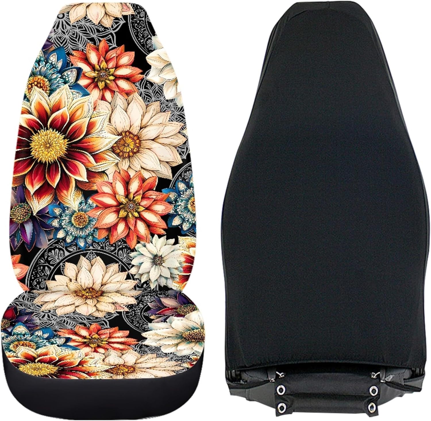 Boho Floral Print Car Seat Cover Front Seats Only,Mandala Floral Car Interior Accessories for Women,Universal Fit for Most Cars,SUVs,Sedans,Trucks,or Vans