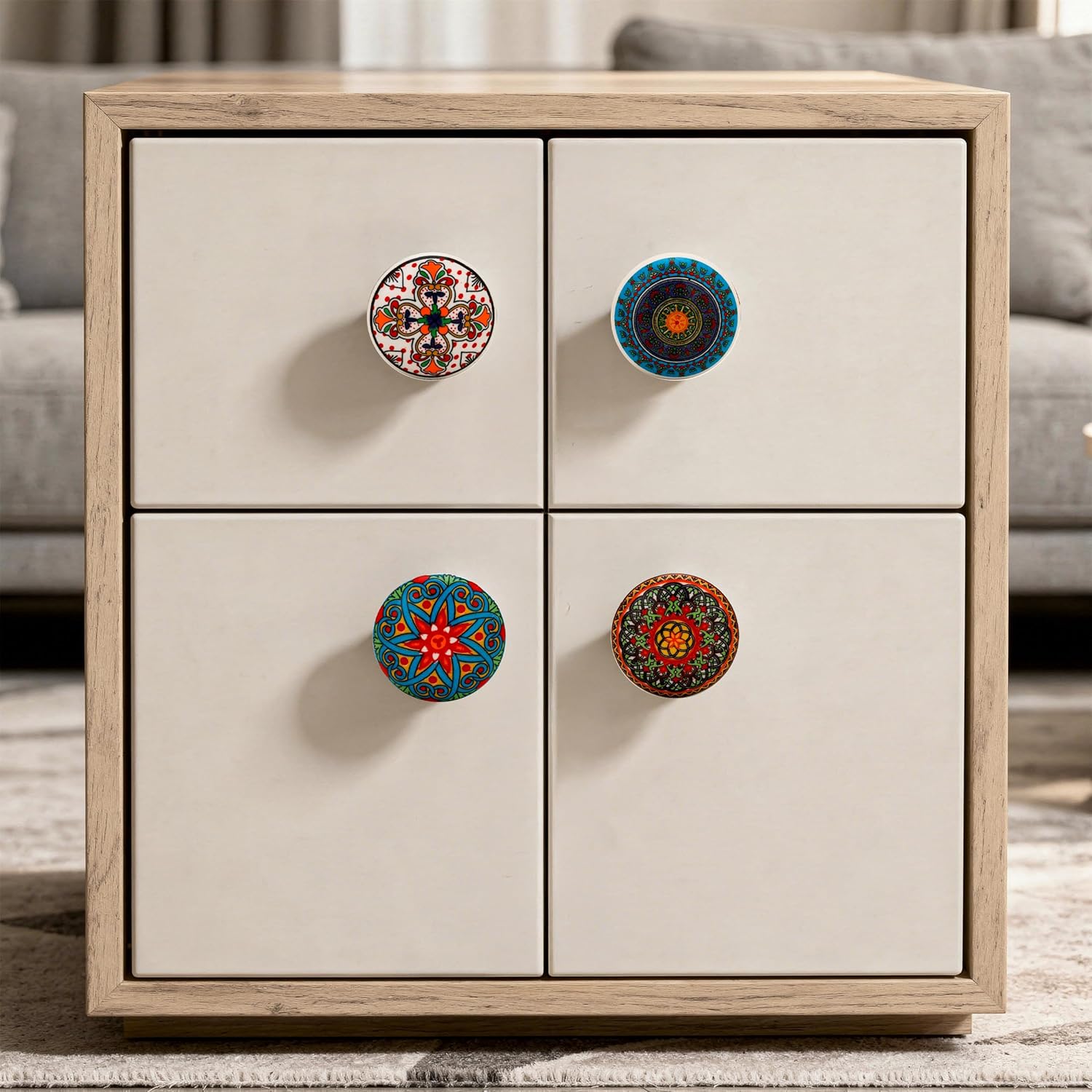 Craft Trade Mandala Ceramic Cabinet Knobs Pack of 10, Multicolor Handcrafted Drawer Pull Handles for Kitchen, Wardrobe & Dresser, Decorative Round Furniture Knobs