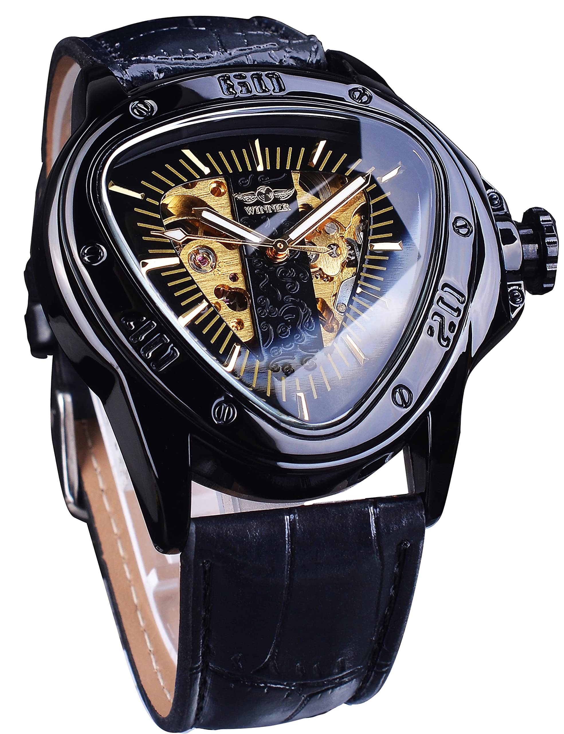 FORSINING Winner Fashion Mechanical Wrist Analog Watch Triangle Racing Dial, Waterproof Golden Skeleton Dial Automatic Movement Leather Design Mechanical Watch For Men (B0CJ7SLFJV) Amazon Price History, Amazon Price Tracker