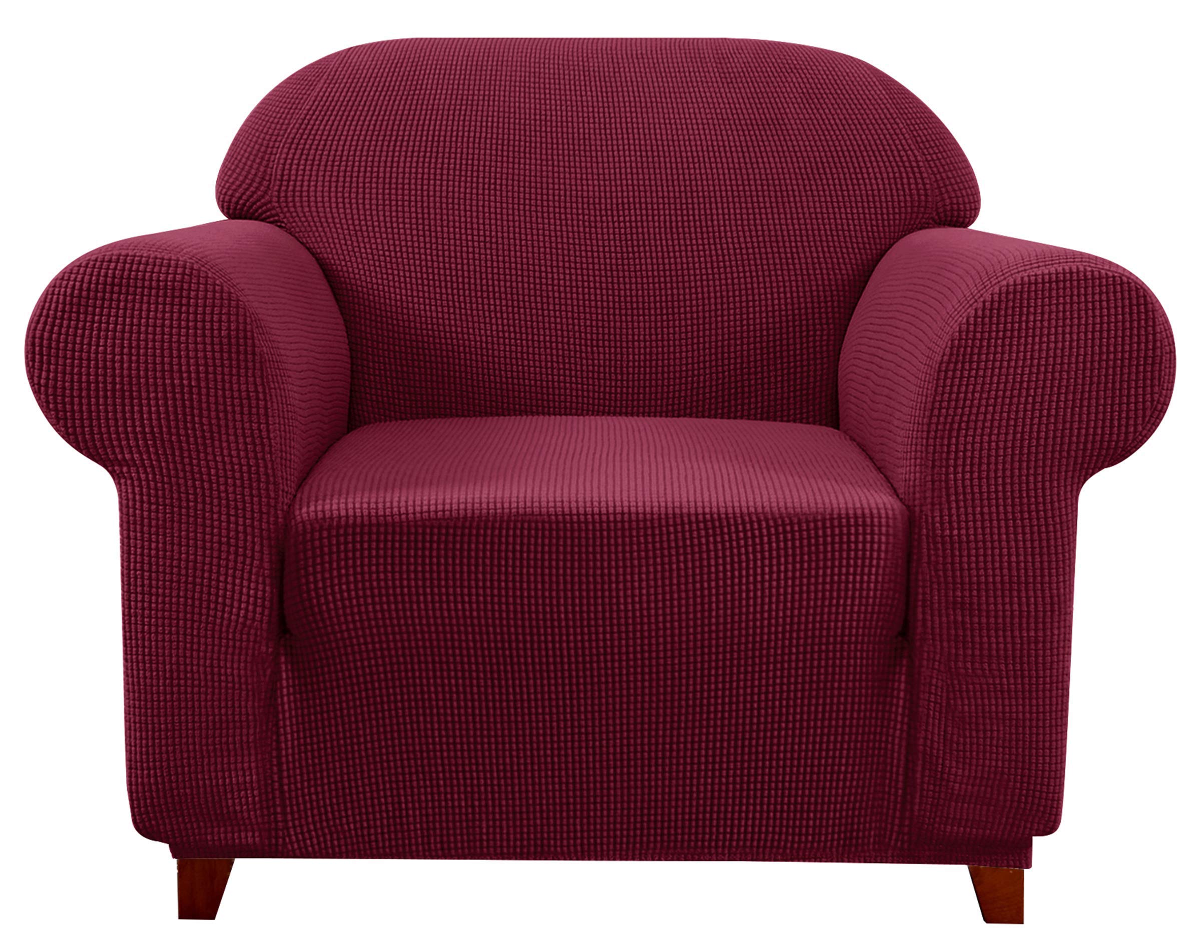 subrtex Stretch Sofa Cover 1-Piece Elastic Couch Slipcovers Soft Furniture Protector, Chair, Wine