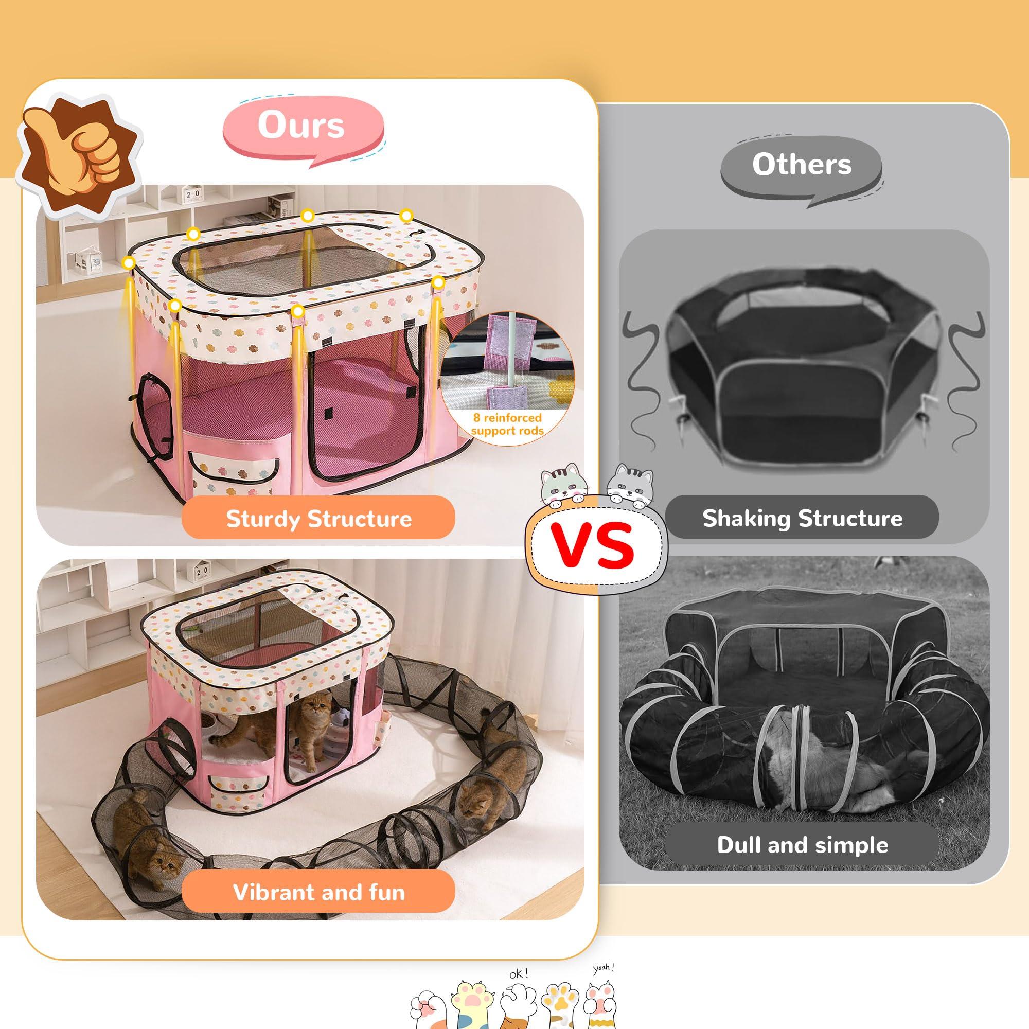 ALLSOPETS Katzengehege mit Tunnel Interaktiver Faltbarer Katzenzaun mit Großem Spielbereich Sicheres Outdoor-Katzenzelt für Hauskatzen Kleine Tiere und Welpen (Blau, XL)