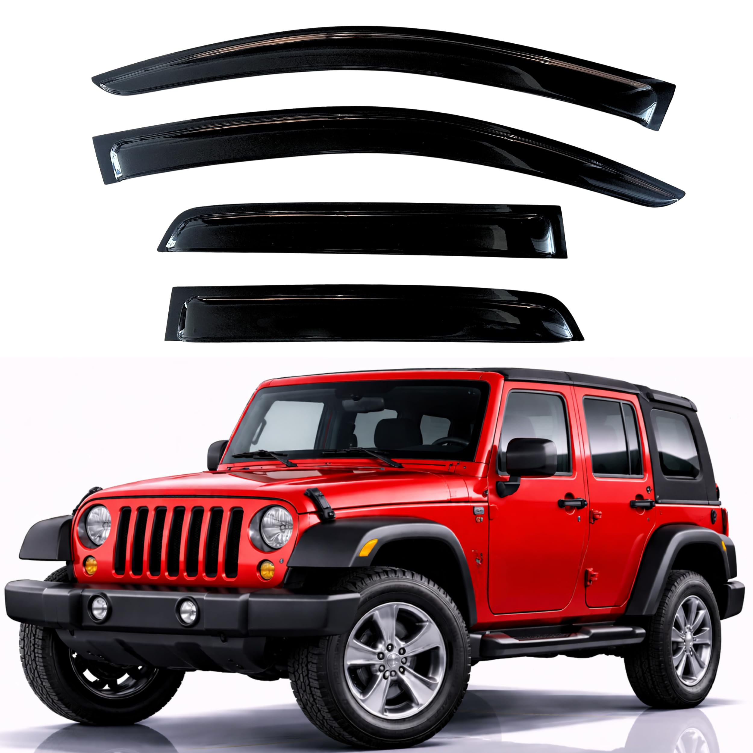 KPY Rain Guards Fit for 2007-2018 Jeep Wrangler, Out-Channel Window Visors Vent Wind Deflectors 4PC, Car Accessories for 07-18 Wrangler JK (4-Door)