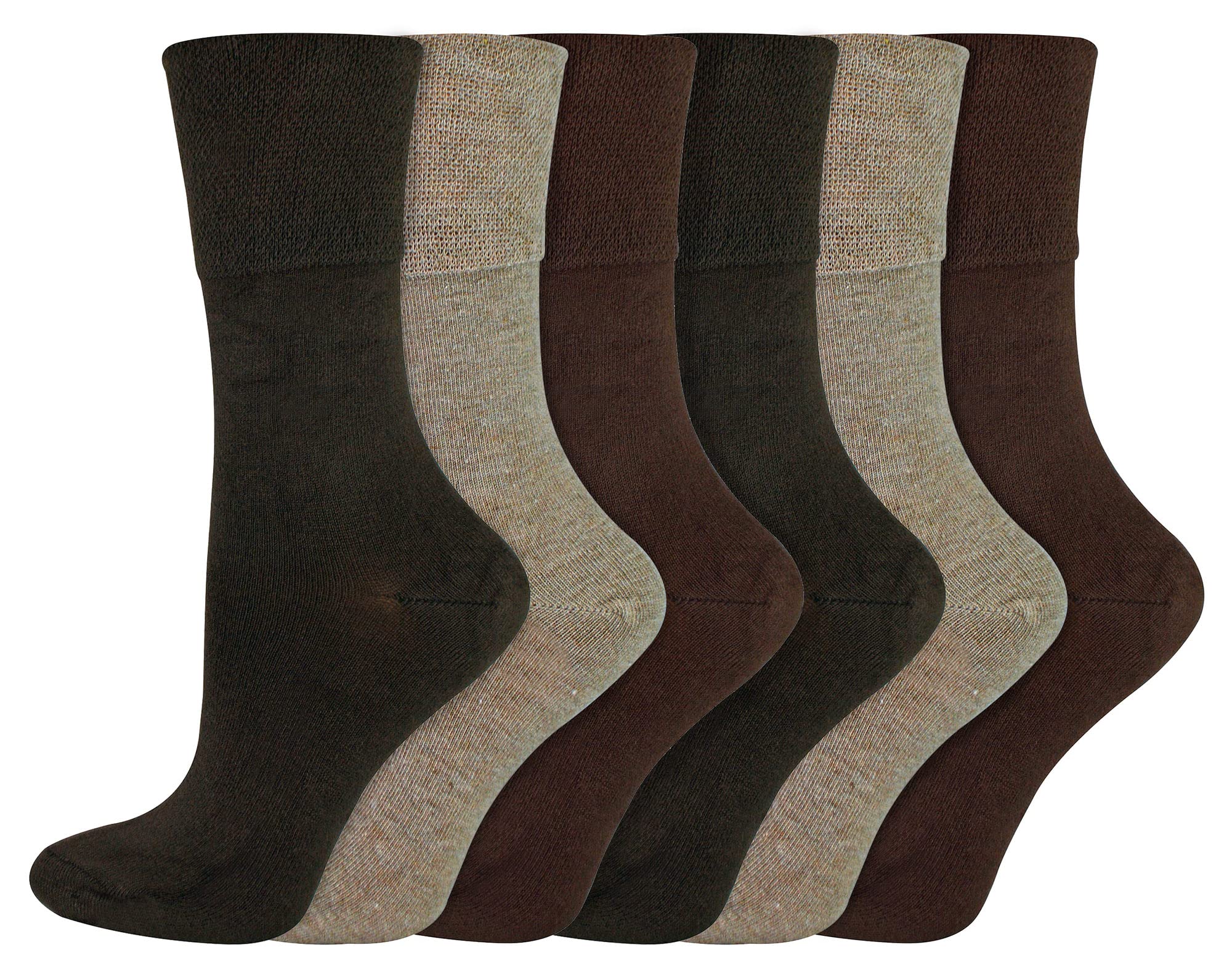 Iomi Women's Dark Brown - 6 Pack Diabetic Bamboo Socks | Extra Wide Seamless Loose Non Elastic Socks For (4-8, )