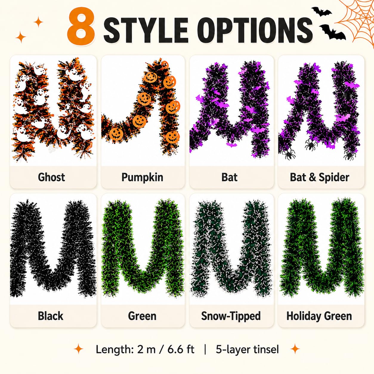 Guirnalda de oropel de Halloween, paquete de 6