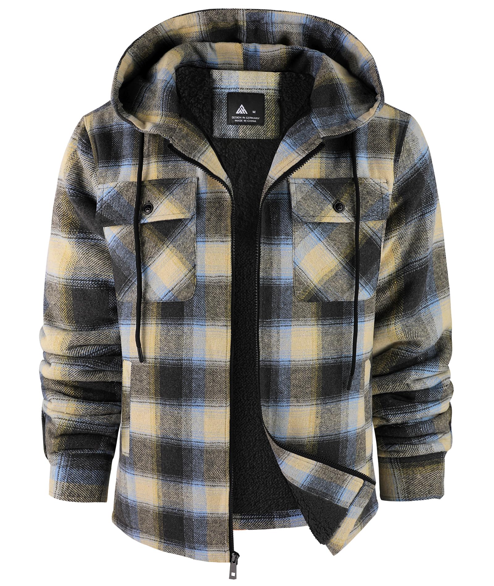 SCODI Mens Flannel Hooded Jacket Fleece Sherpa Lined Zip Up Plaid Hoodies