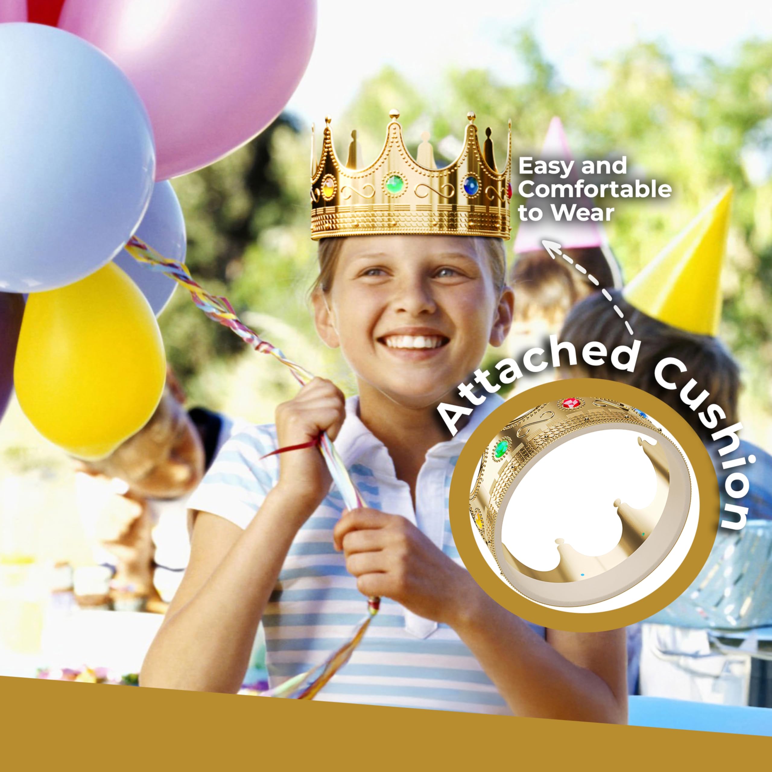 Gold Crown Display Royal Queen and King Crown Luxurious Royal Crowns for Women and Men - 0.75" x 8" Perfect for Parties Prom King Regal Decor & Crowns for Kids Royalty Themed Events