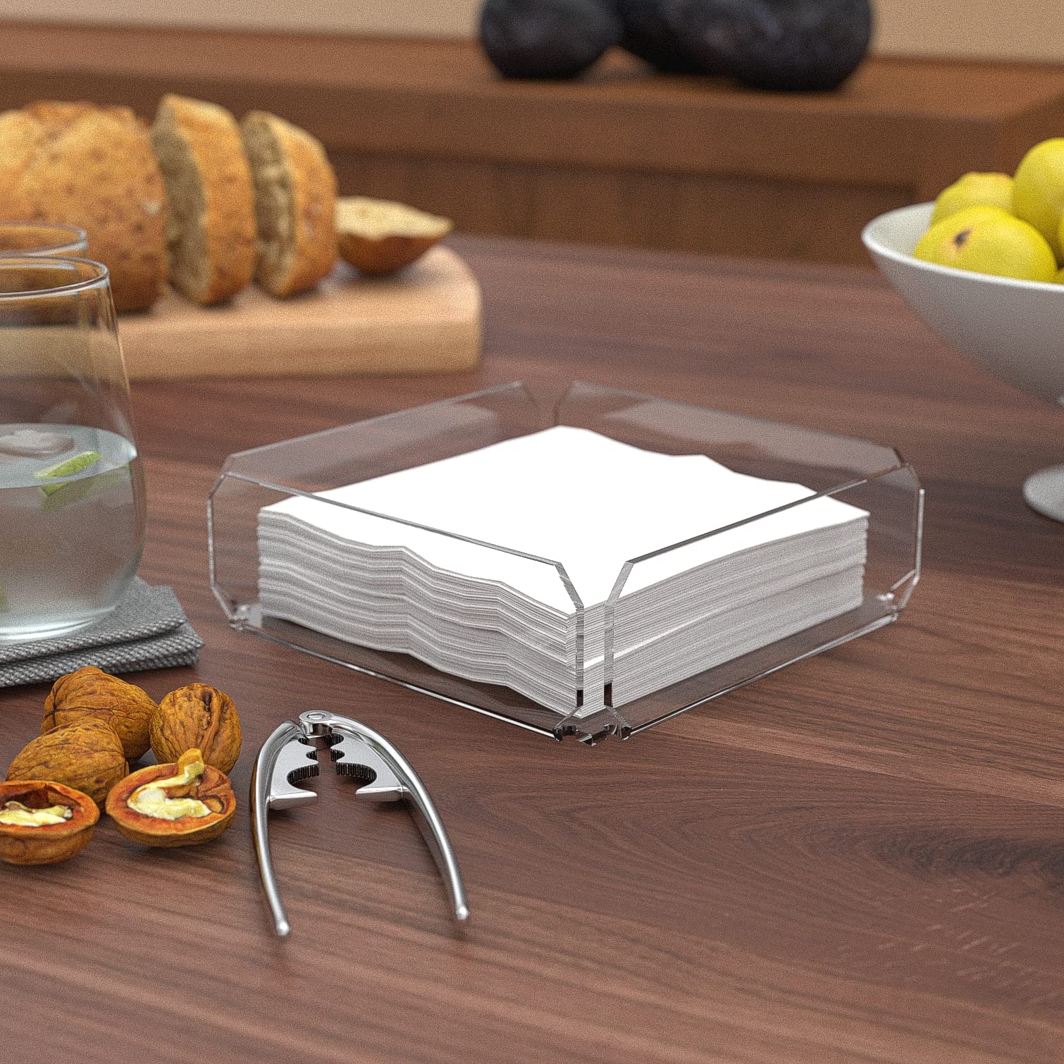 Agplex Portatovaglioli in vetro acrilico trasparente 20,5x 20,5 x5,8 cm, Porta tovaglioli da tavola design moderno, Accessorio Cucina Elegante - Made in Italy