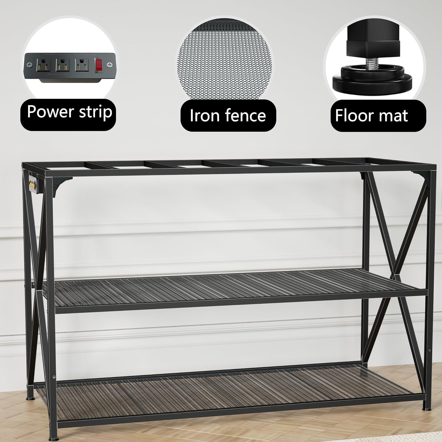 55-75 Gallon Fish Tank Stand, 49.2 x 19.7x 31.5 Inch,Industrial Aquarium Stand with Power Outlet and Switch, Turtle Tank, Reptile Terrariums and Breeder Tank Stand, Black