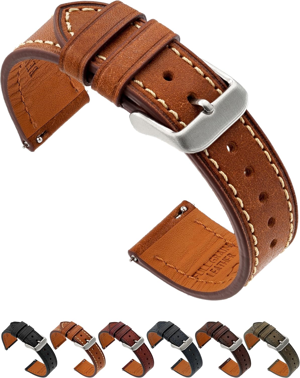 Benchmark Basics Benchmark Leather Watch Band - Premium Italian Full Grain Leather Watch Straps for Men and Women with Quick Release Spring Bars - Choice of Color and Width - 18mm, 20mm, 22mm