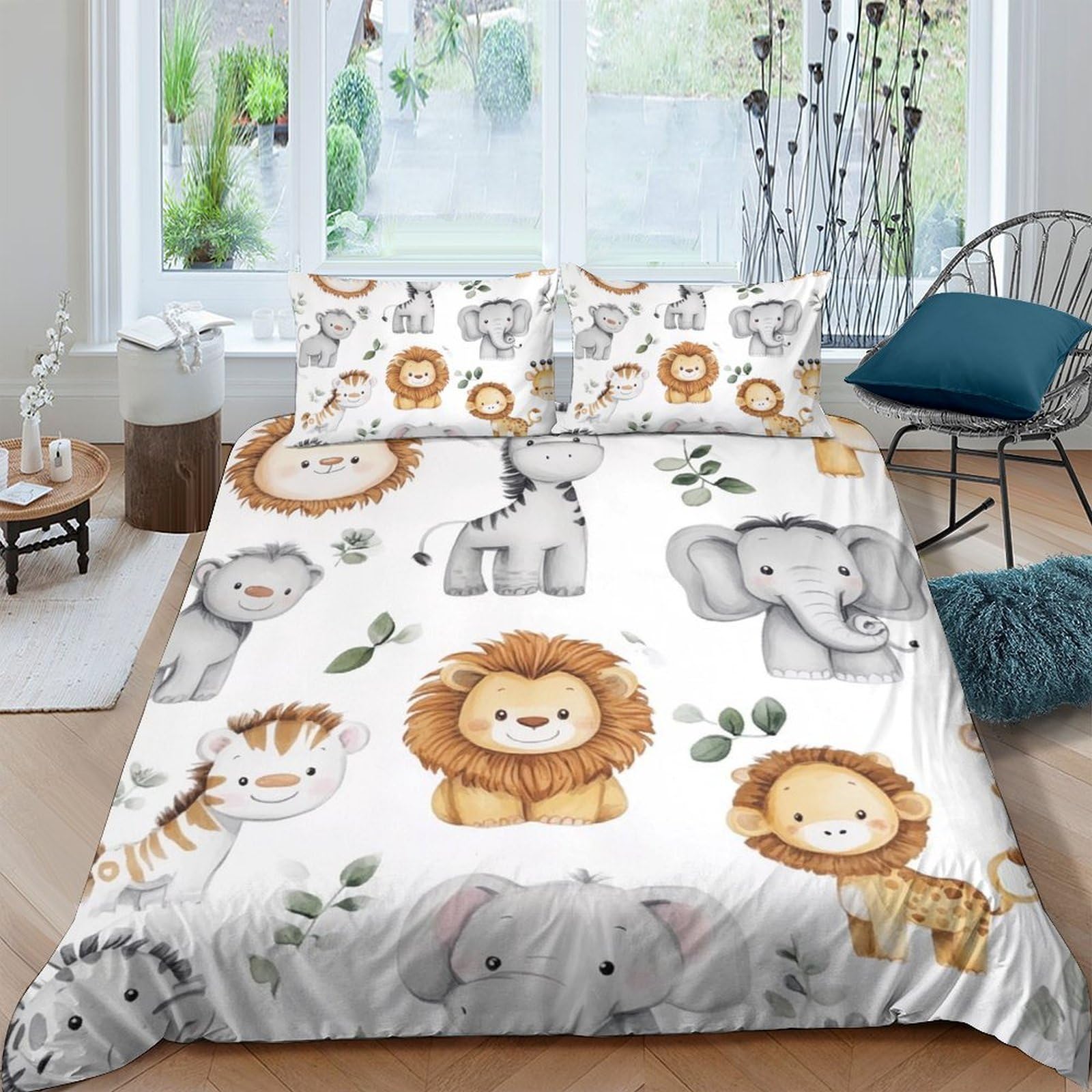 Ctjqhvkz Style-7 3D Printed Cartoon Lion Fitted Sheet Microfiber Soft Animal Elephant Mattress Cover For Bedroom Guest Room Decor Single（135X200cm）