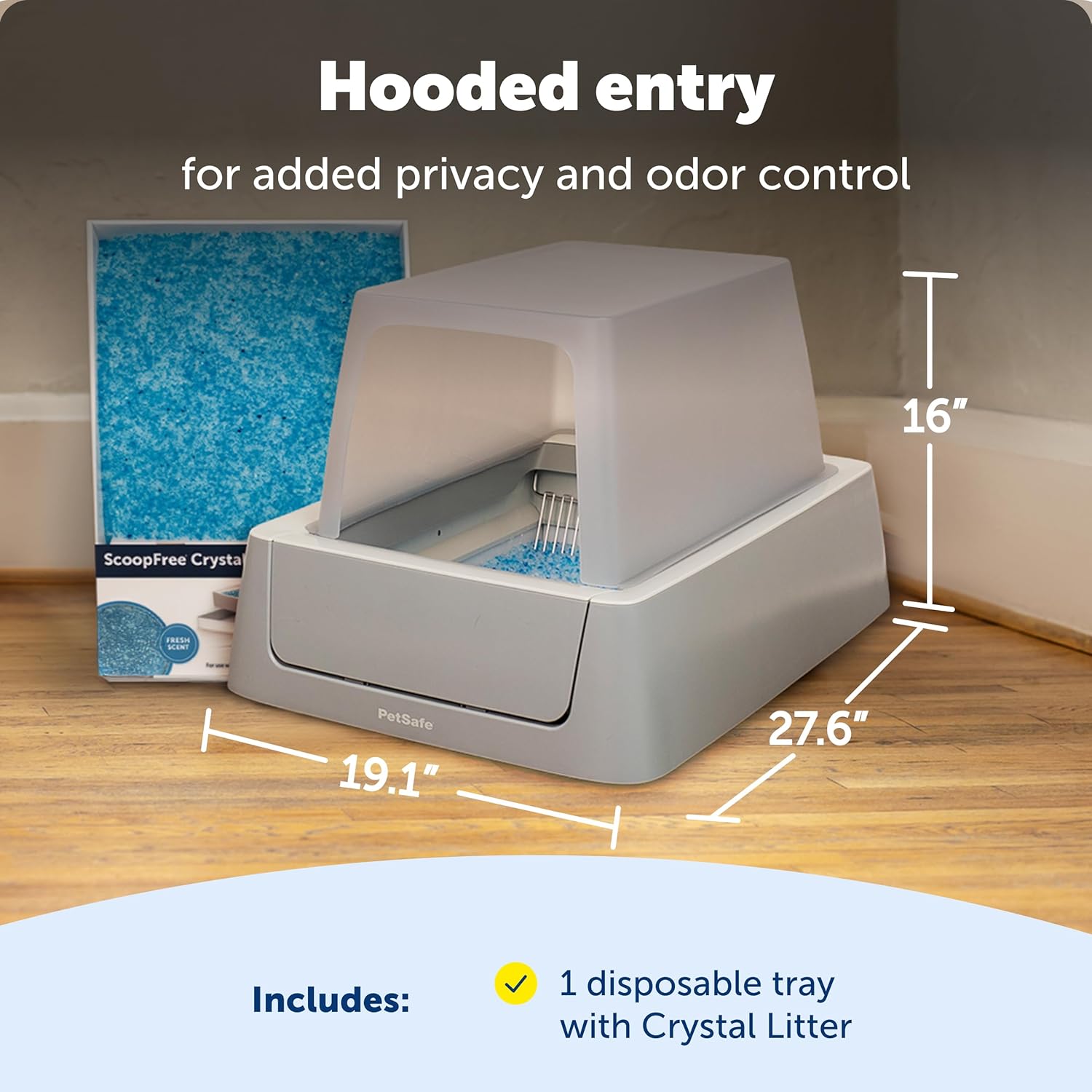 PetSafe ScoopFree Crystal Smart Self-Cleaning Automatic Litter Box - Front Entry - Uncovered Motion-Sensing Cat Box with Integrated Health Counter & App - Includes 1 Disposable Crystal Litter Tray