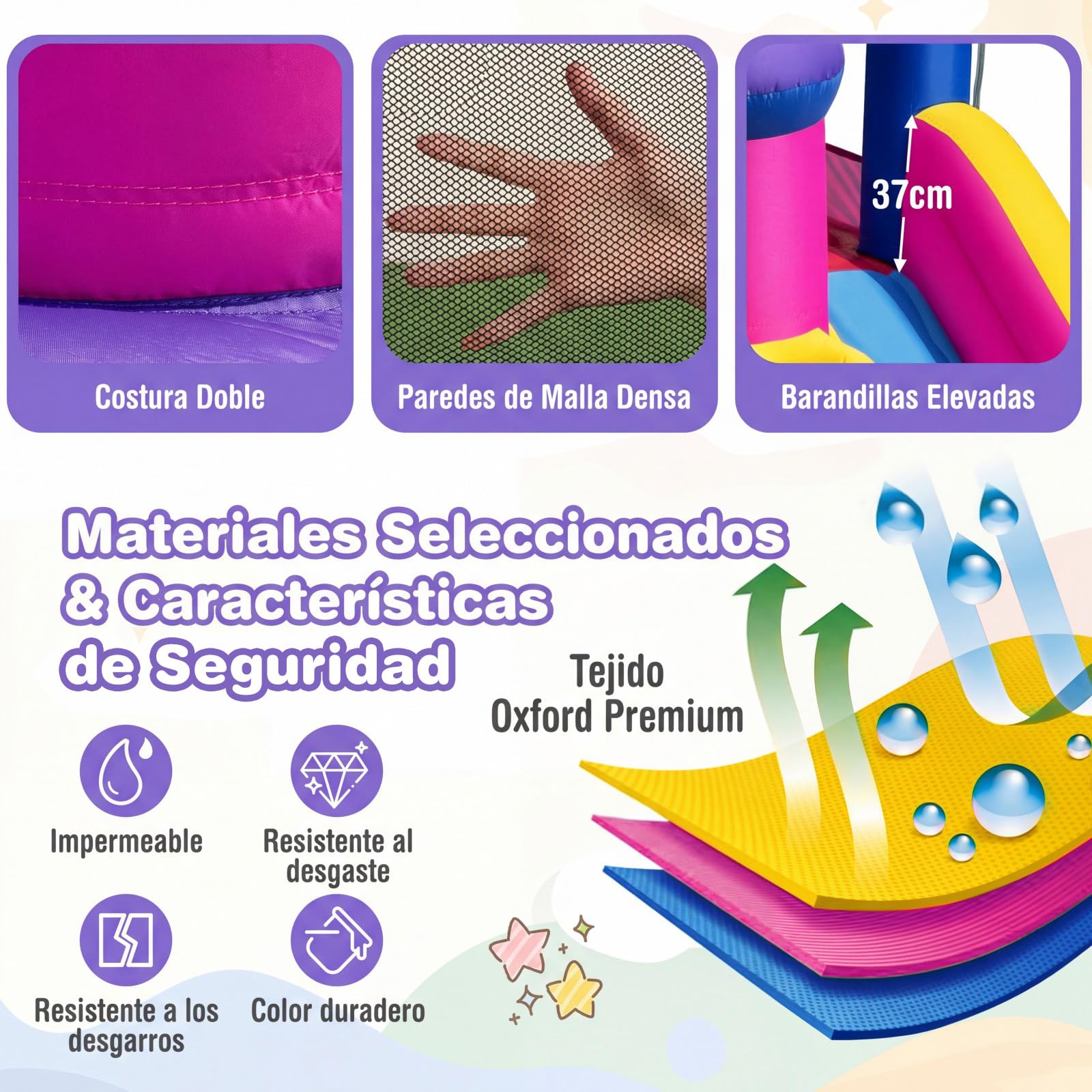 COSTWAY Castillo Hinchable para Niños, Parque Infantil Acuático Tema de Princesas con Tobogán Largo, Canasta de Baloncesto, insuflavel criança para Niños, Jardín, Césped, 460x290x245 cm (sin Soplador)