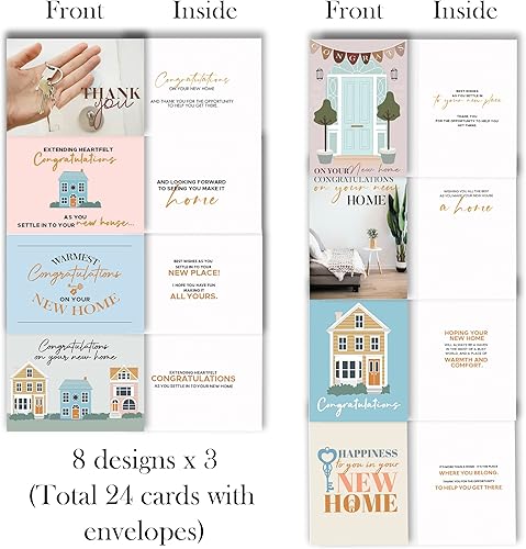 Miniatura 2 de Hat Acrobat New Home - Juego de tarjetas con sobres, 24 tarjetas únicas de inauguración de la casa para felicitaciones, azul y blanco, unisex para